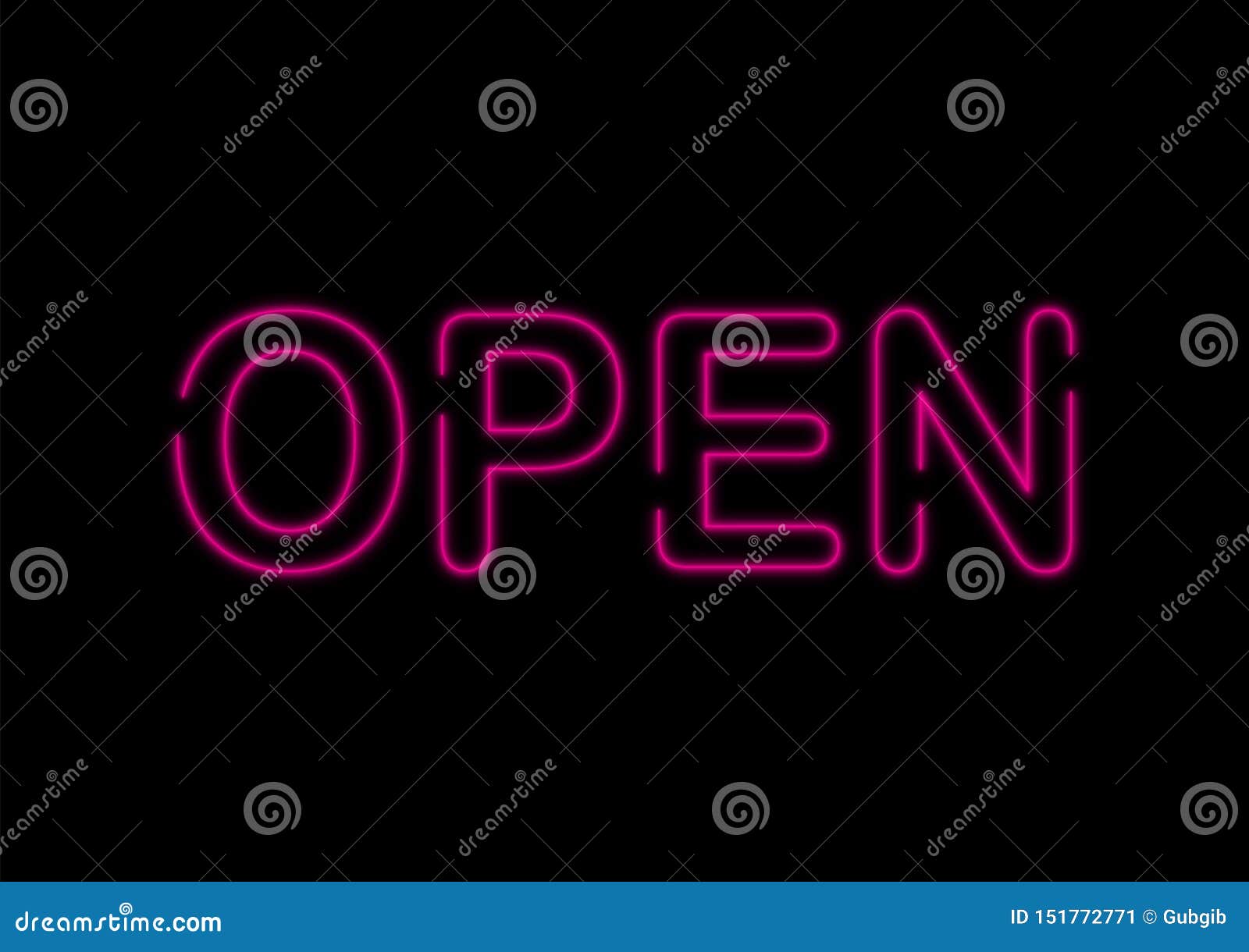 Open Neon Sign on Black Background Stock Vector Illustration of