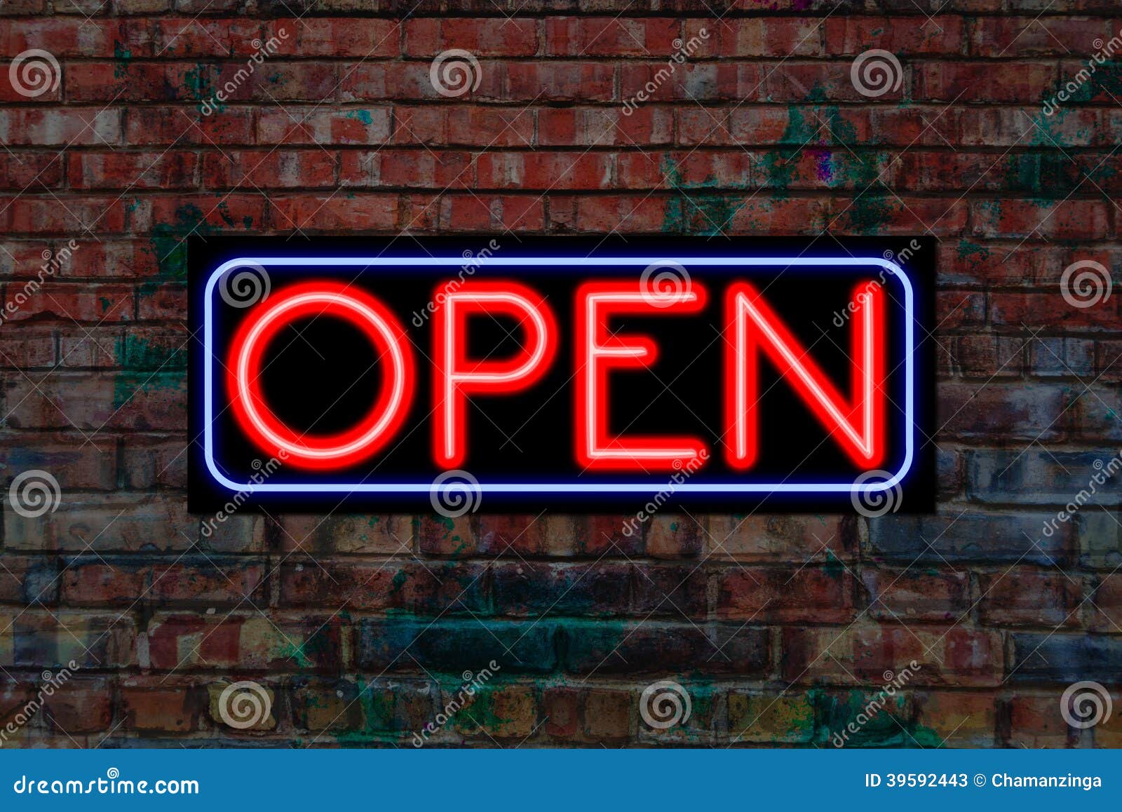 Open Neon Sign On Brick Wall Stock Illustration Illustration Of