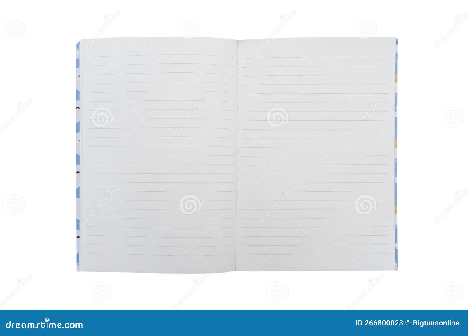 open notebook empty pages top view. lined notepad  on white background. note book spreadsheet pages. opened dairy or