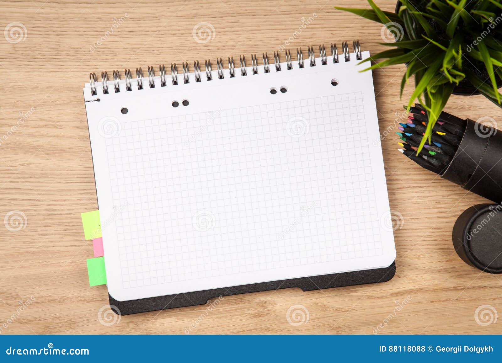 Open Notepad with Office Supplies Stock Photo Image of highlighter