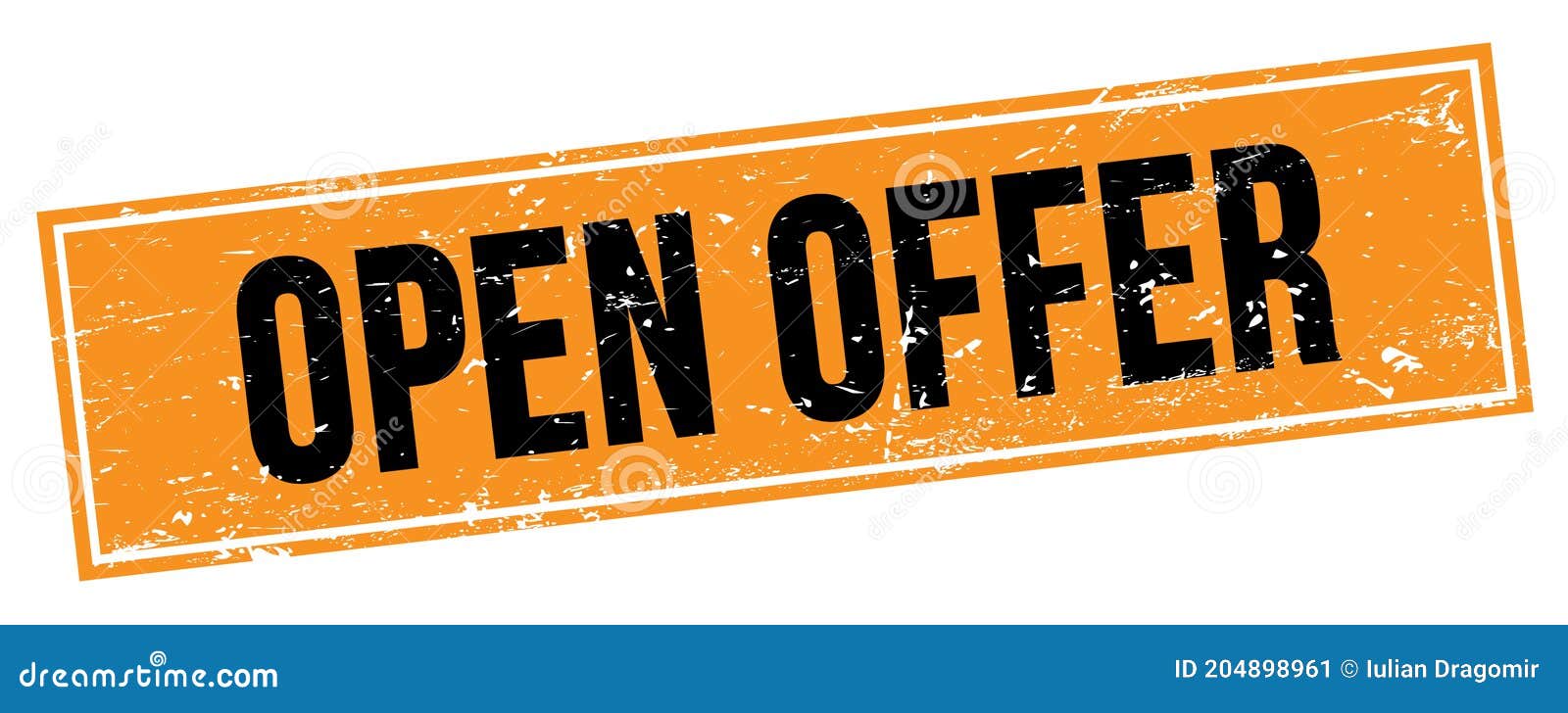OPEN OFFER Text on Black Orange Grungy Rectangle Stamp Stock