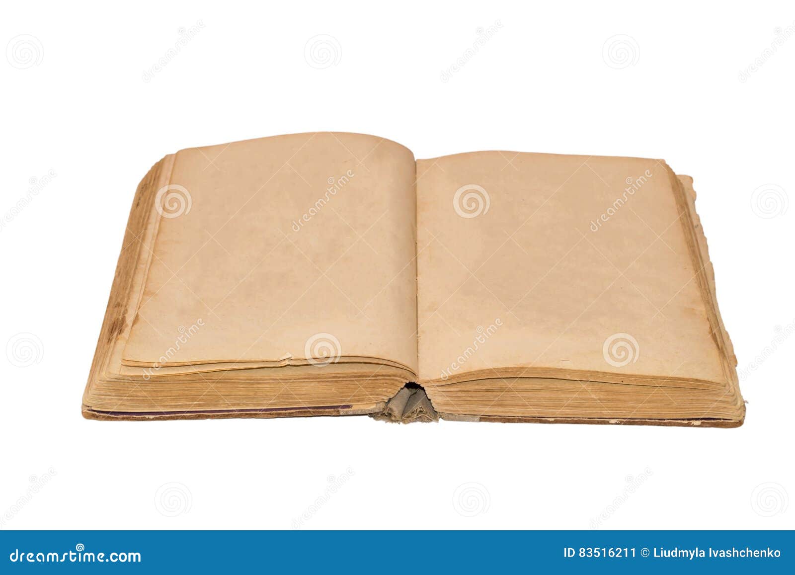 Old Book Open Blank Pages Empty Yellow Paper White Background