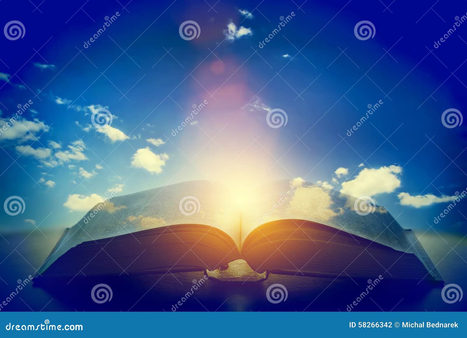 open old book, light from the sky, heaven. education, religion concept