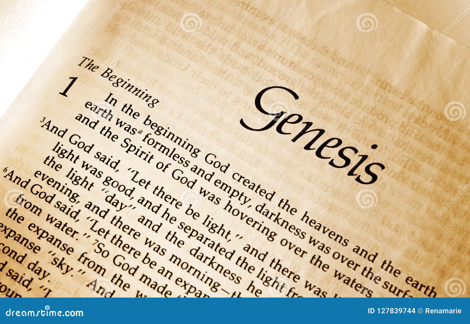 Open Page In The Bible Showing Genesis Chapter One Verse One - In The
