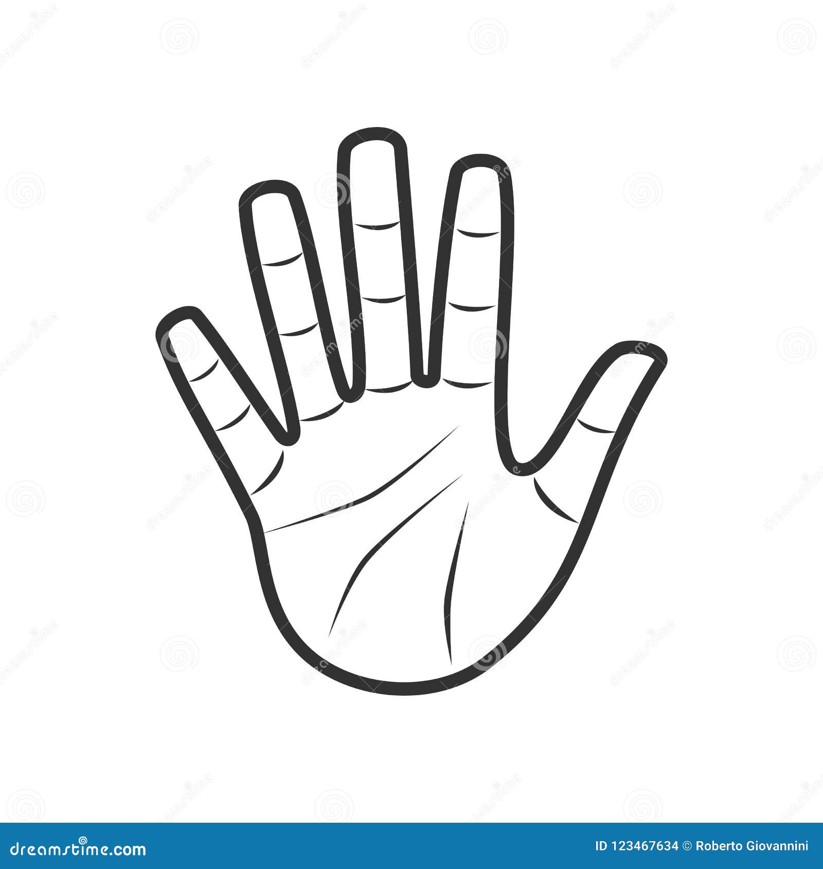 open palm hand outline flat icon on white
