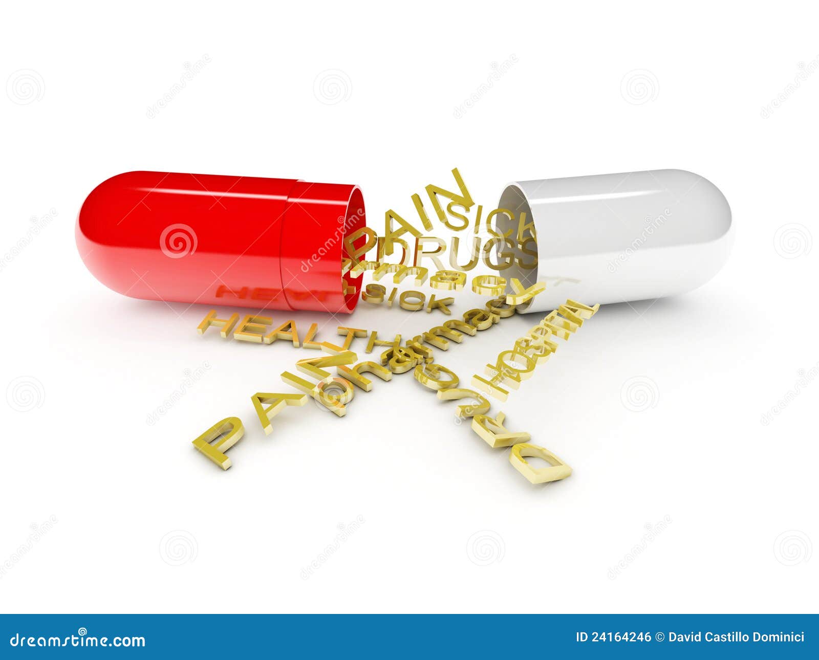 Open Pill with Different Words about Health Stock Illustration