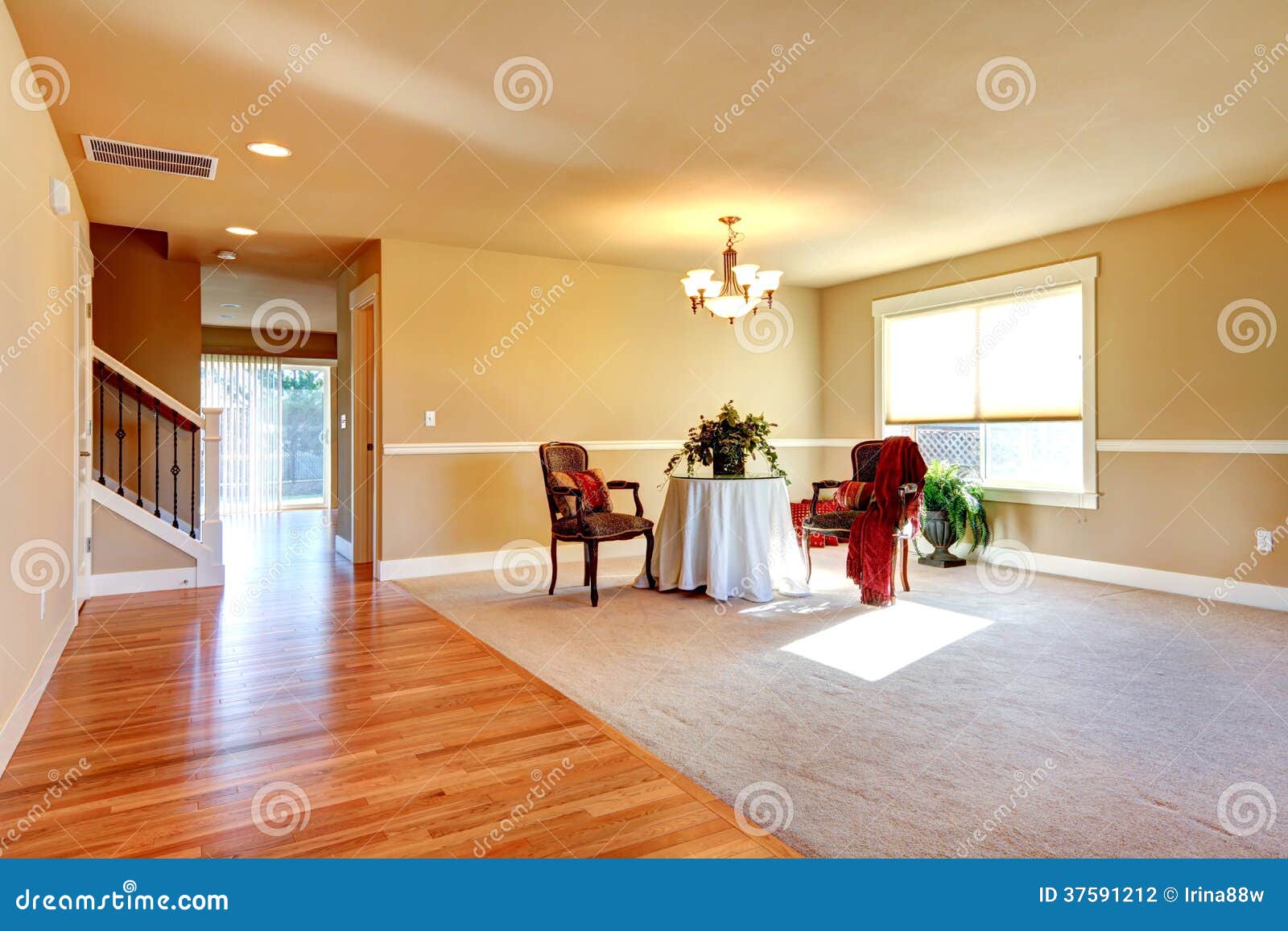 Open Plan Design. Entrance Hallway and Living Room Stock Photo Image