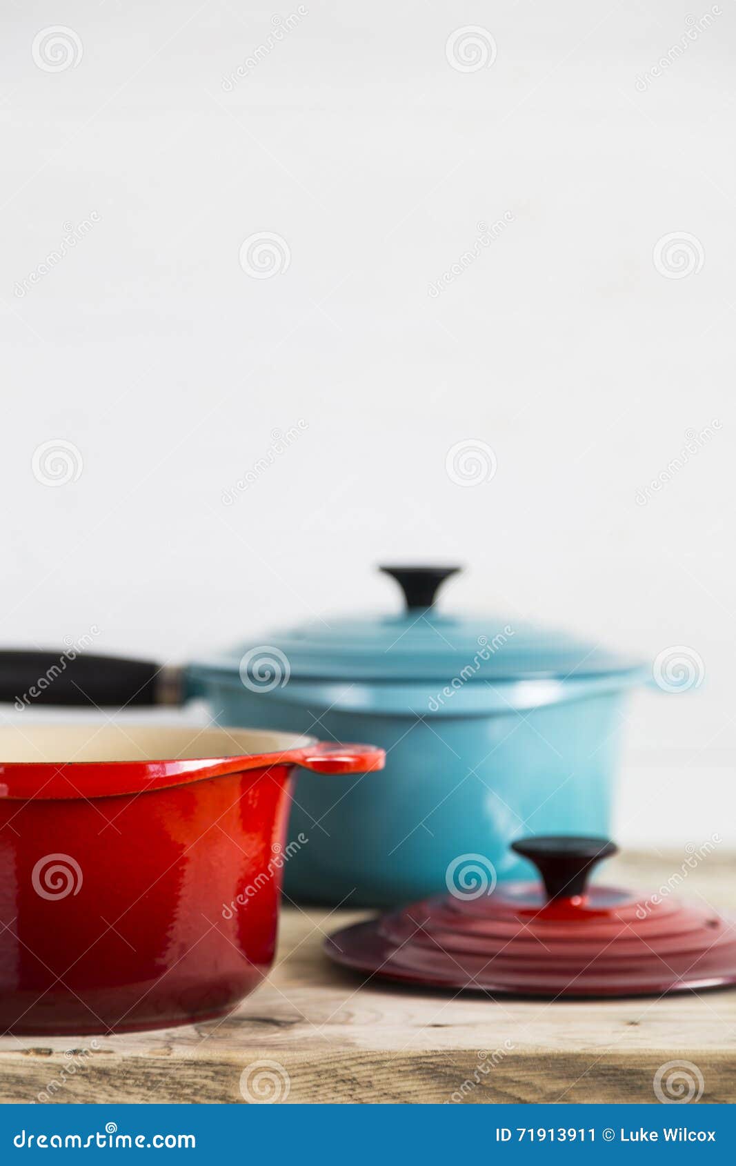 Open Red and Blue Saucepans Stock Image Image of handle, household