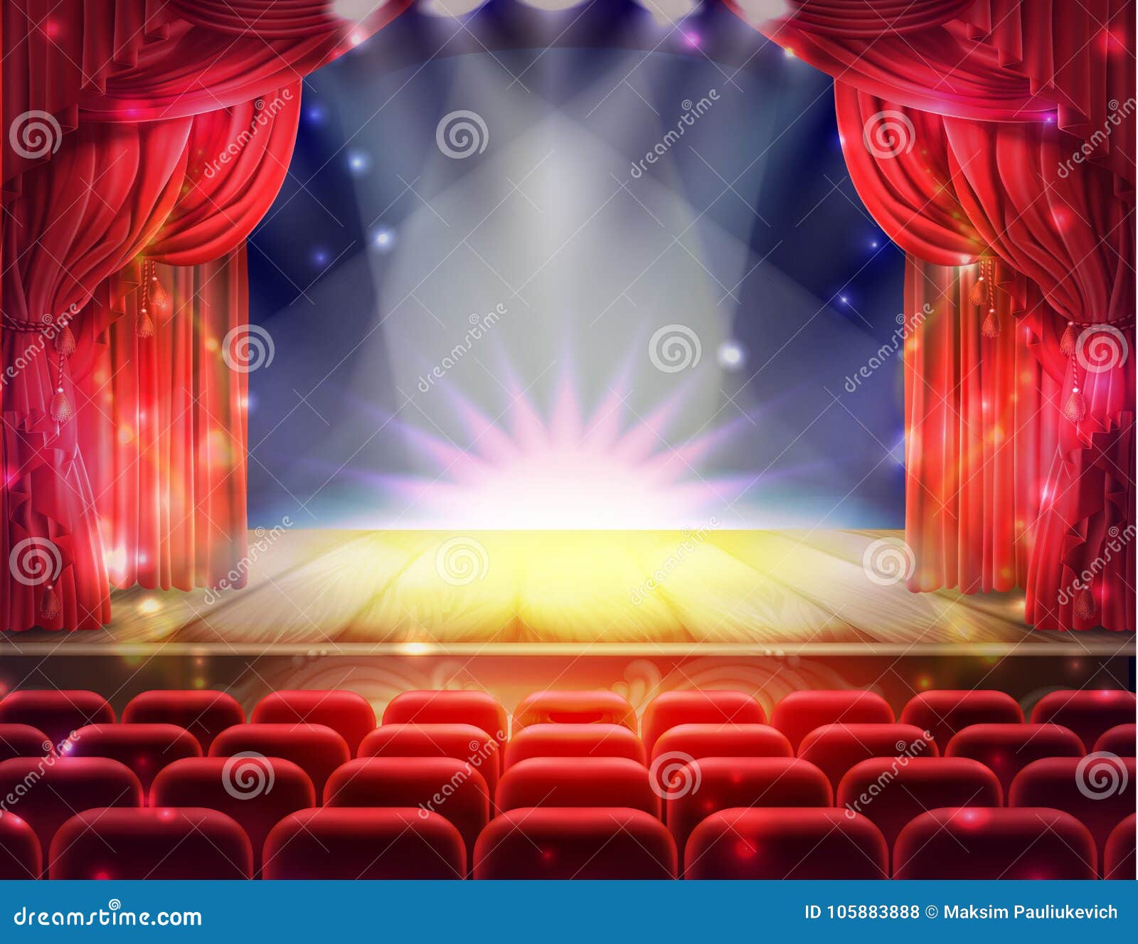 Red Curtain And Empty Theatrical Scene Stock Vector ...