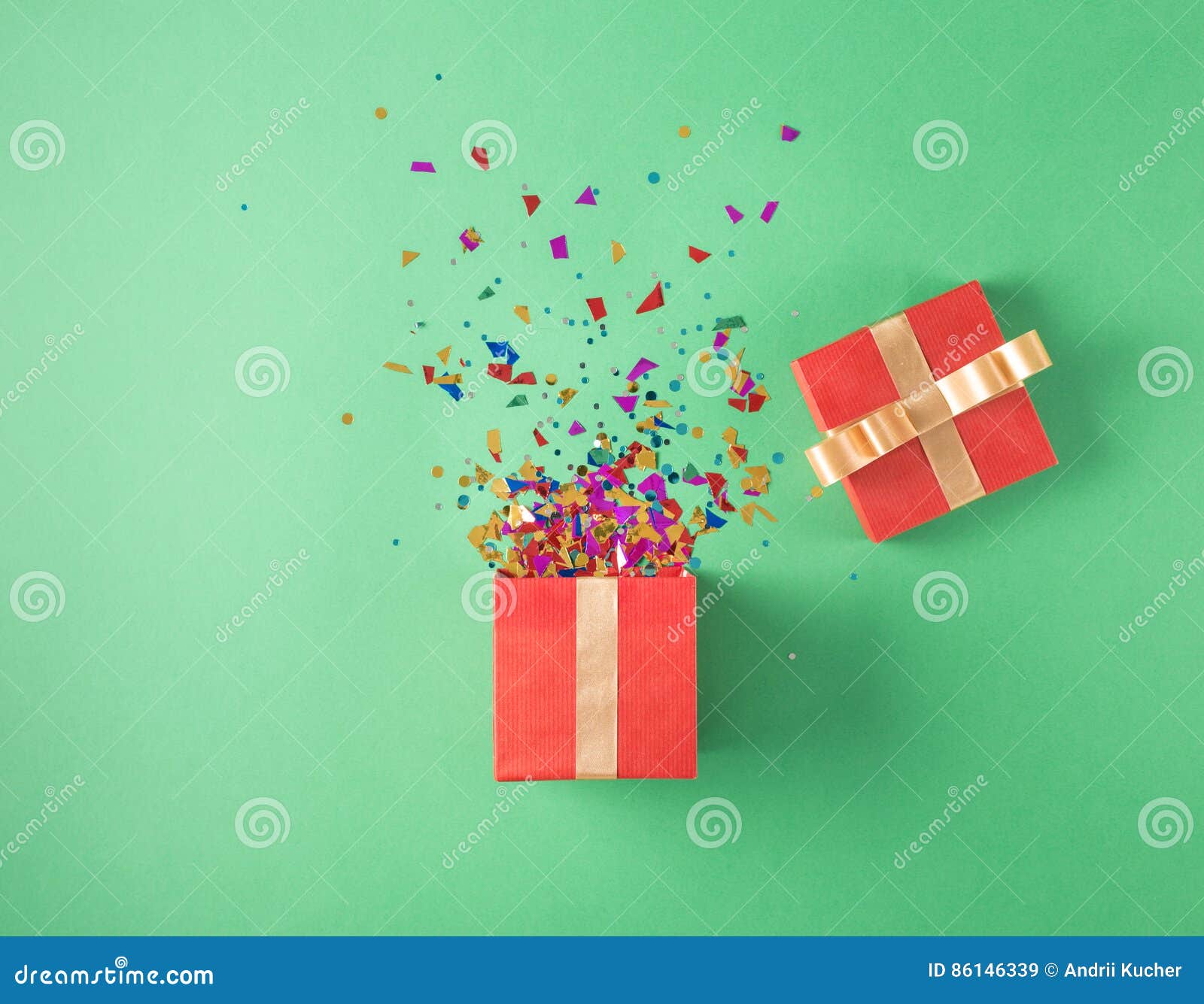 Open Red Gift Box With Various Party Confetti Stock Image Image of