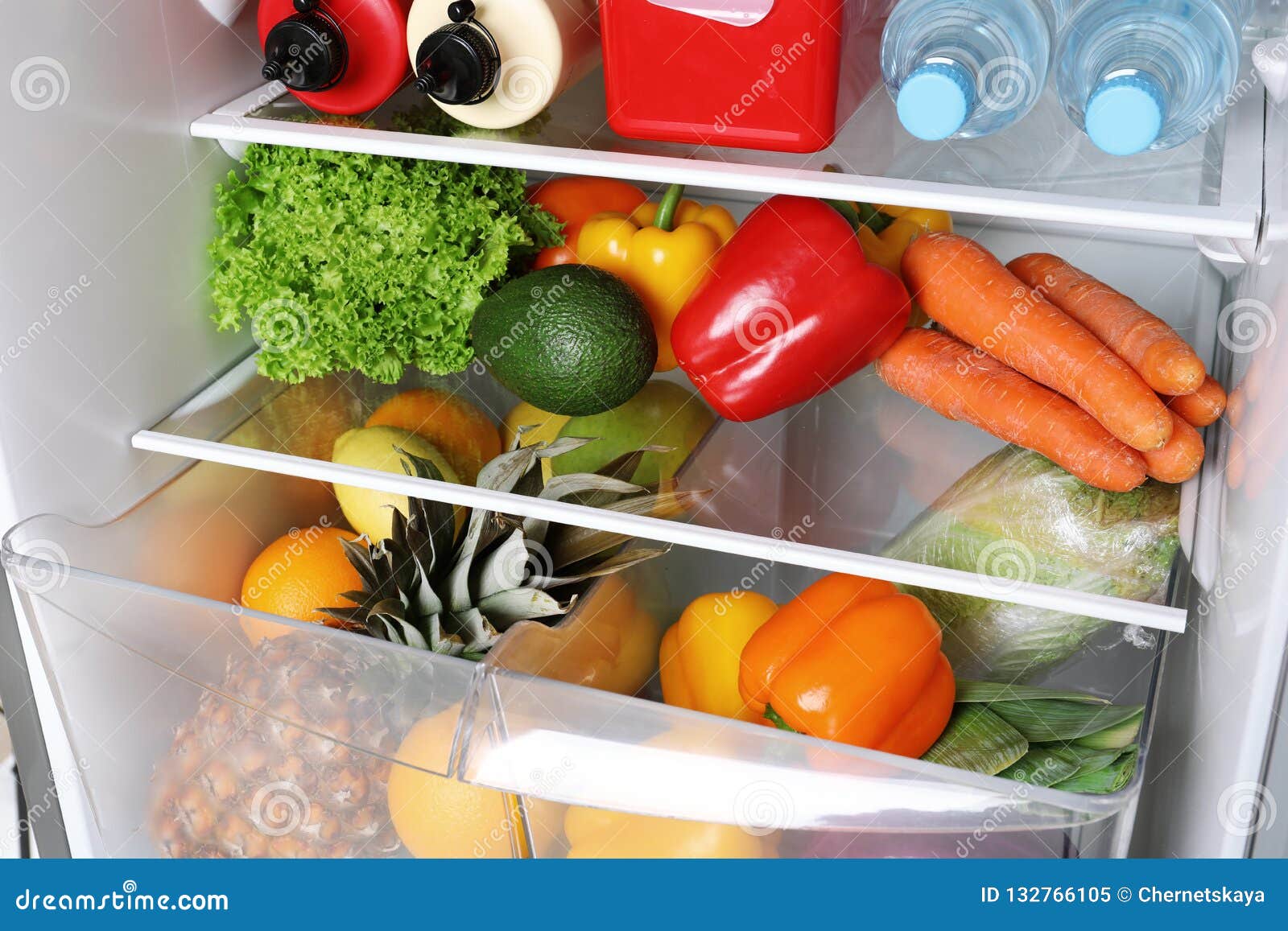 Open Refrigerator with Many Different Products Stock Image Image of