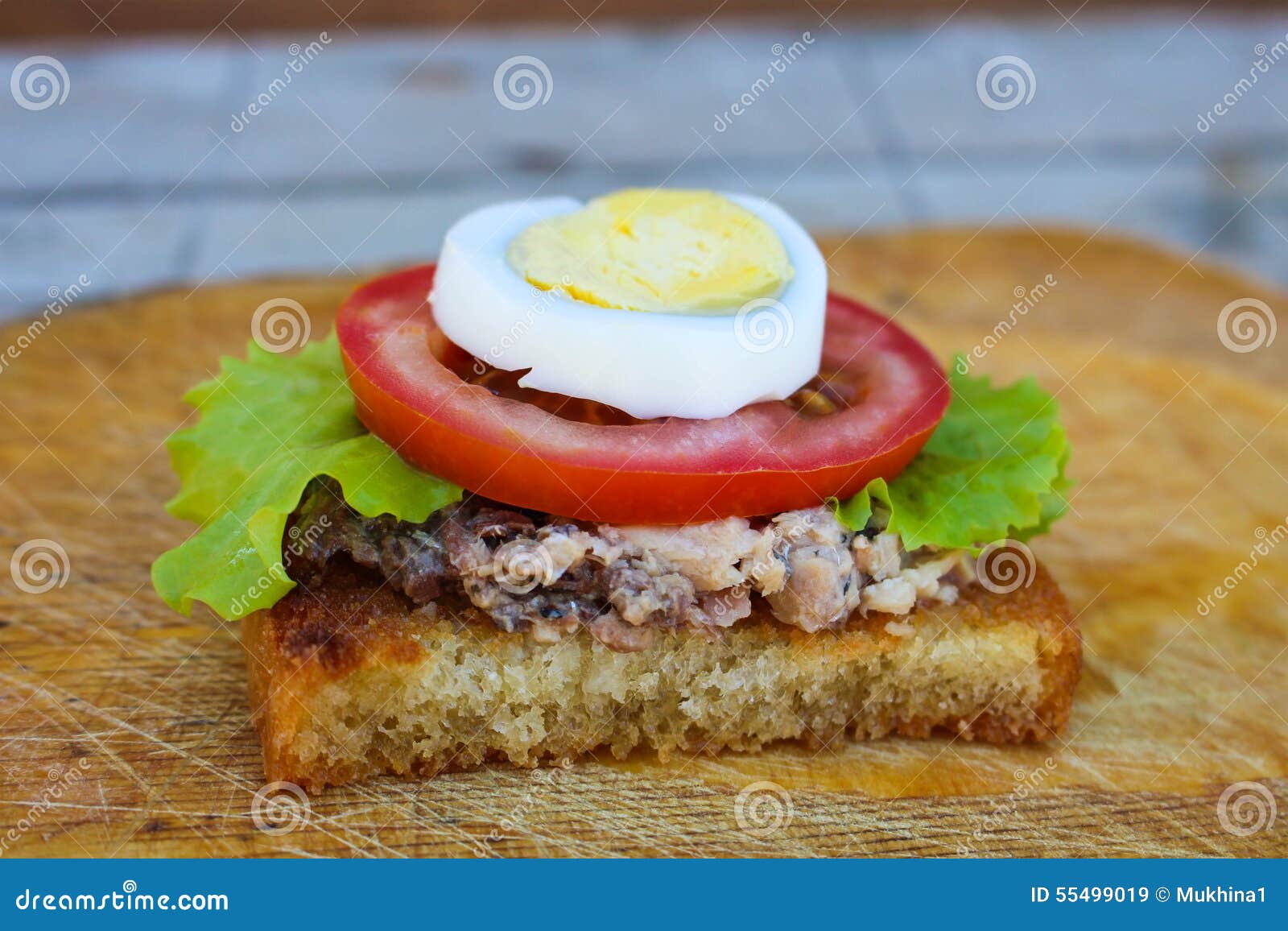 Open Sandwich with Fish, Egg, Lettuce and Tomato Stock Image Image of