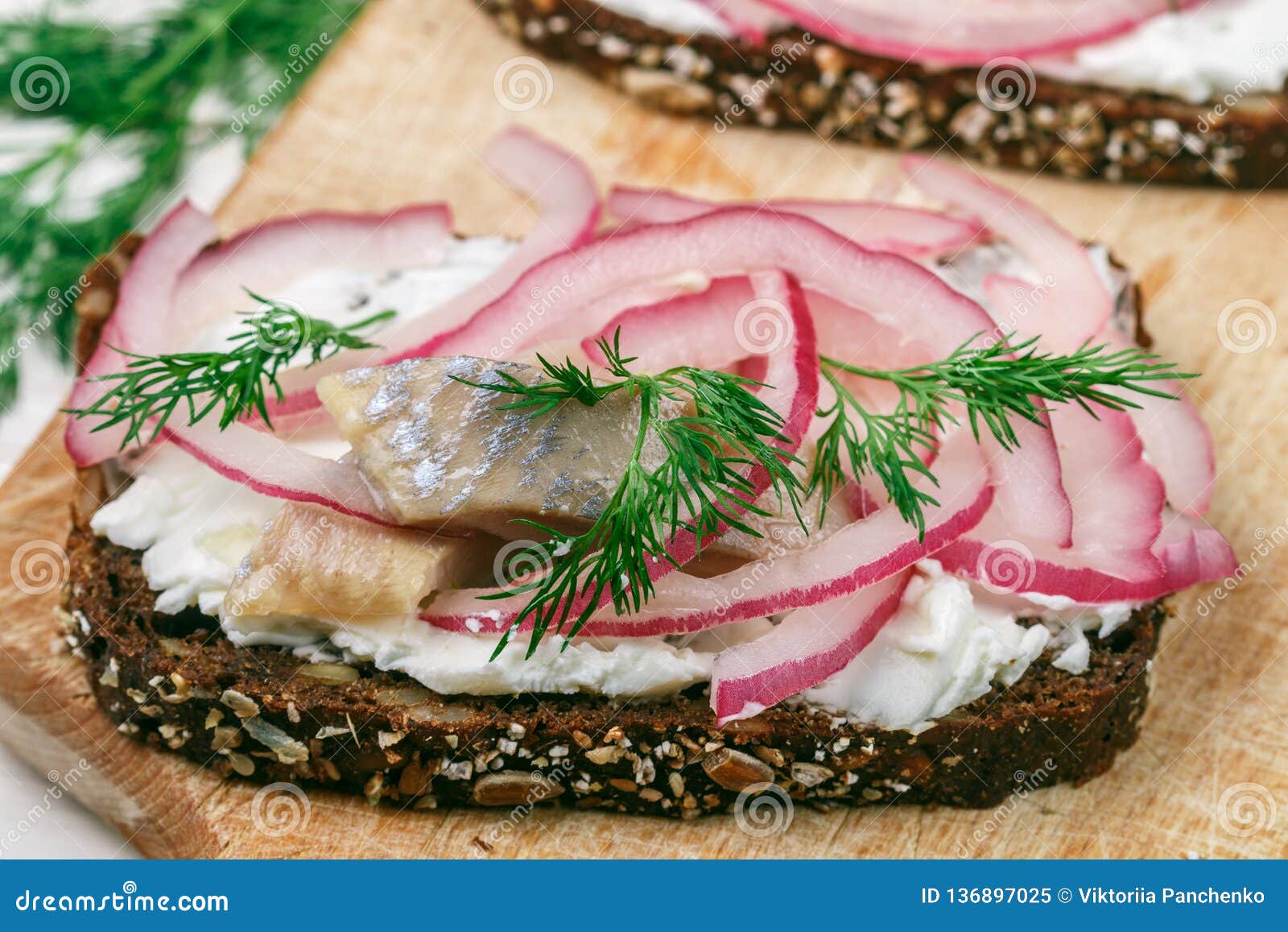 Open Sandwich With Salted Fish Herring Mackerel Cottage Cheese