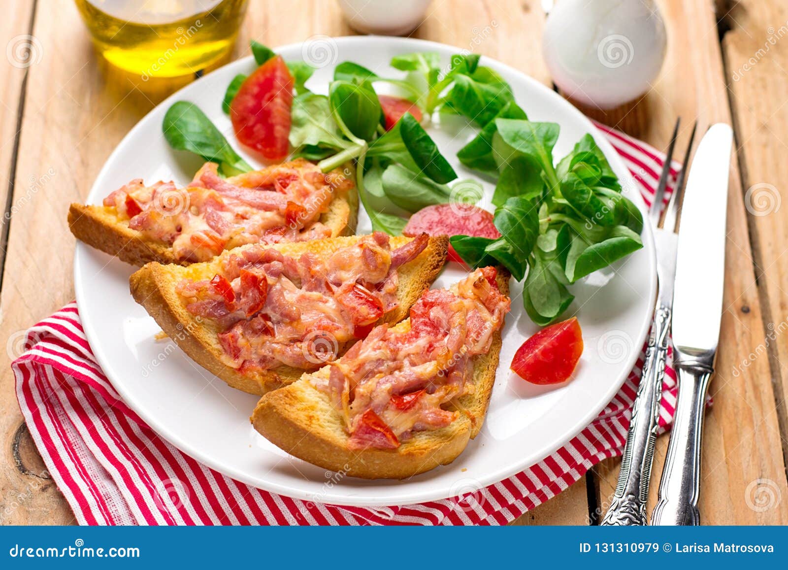 Open Sandwich Tartine with Tomato, Ham and Cheese Stock Image Image