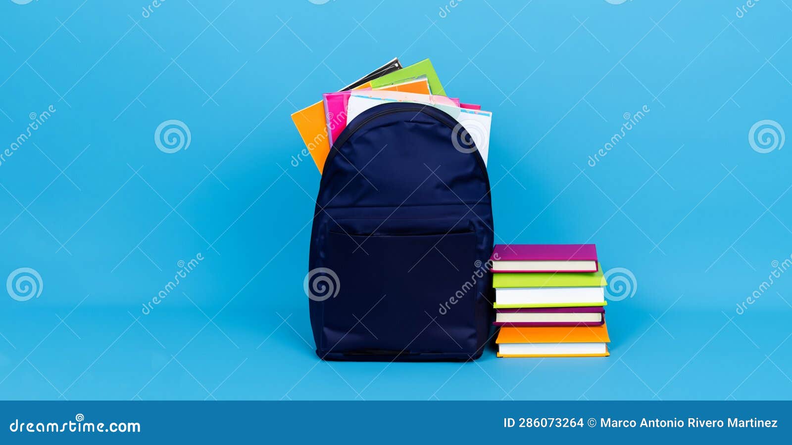 Open School Bag with Books on Blue Background Stock Photo Image of educator, blackboard 286073264