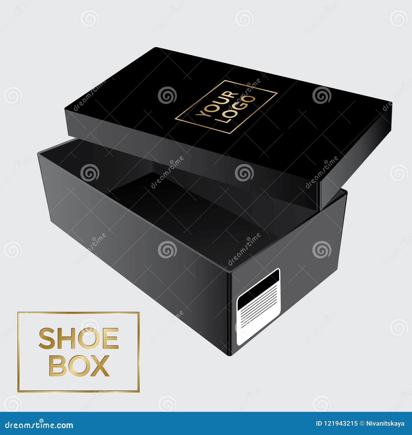 Download Open Shoe Box With Lid Mockup. Black Box And A Sticker ...