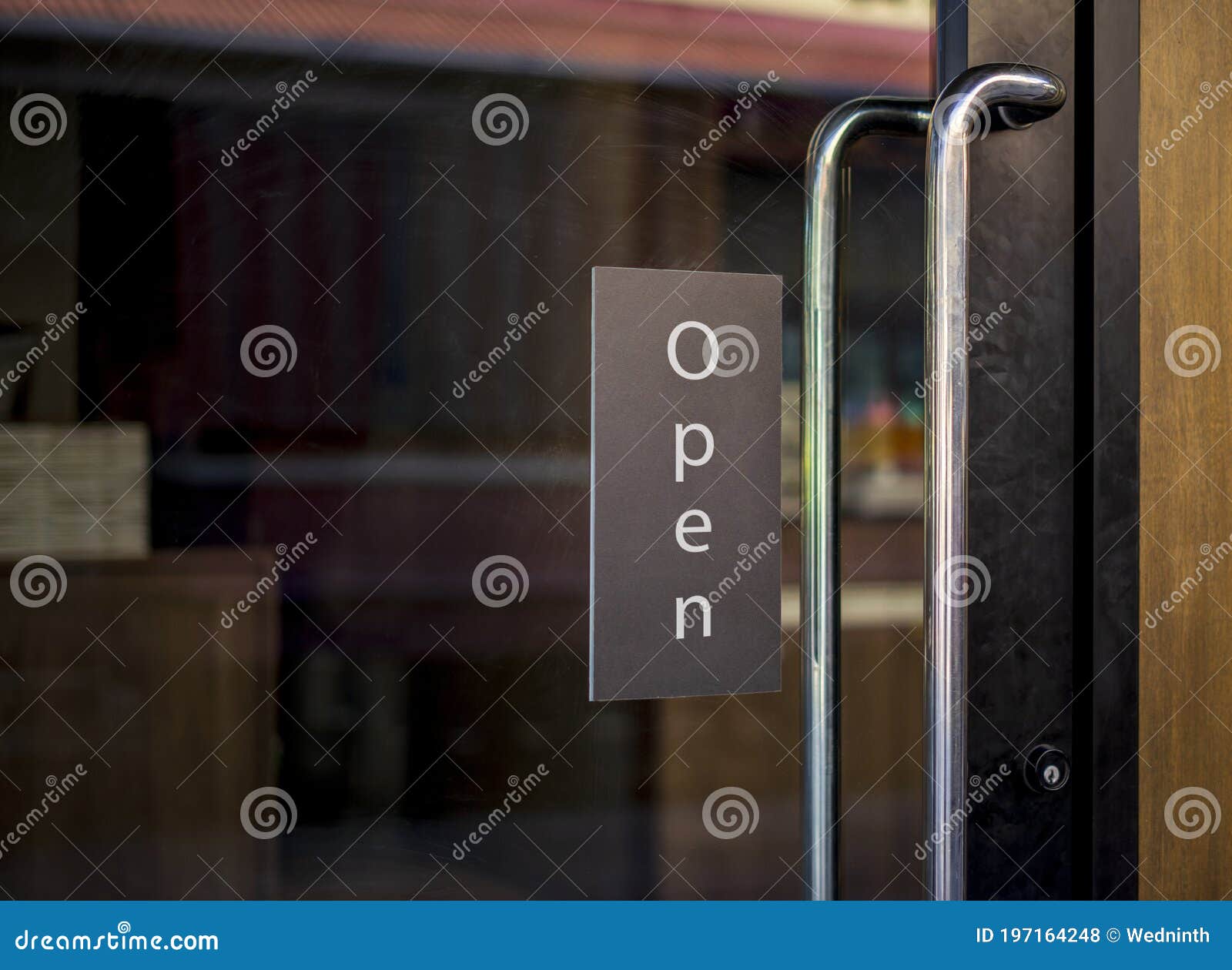 Open Sign Outside a Restaurant, Restaurant Door Handle with Push Sign
