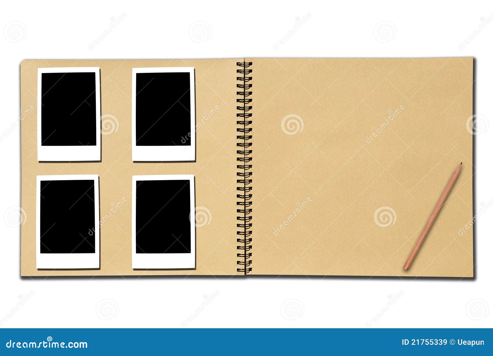 Opened notebook / sketchbook with one blank page paper and pencil - a  Royalty Free Stock Photo from Photocase