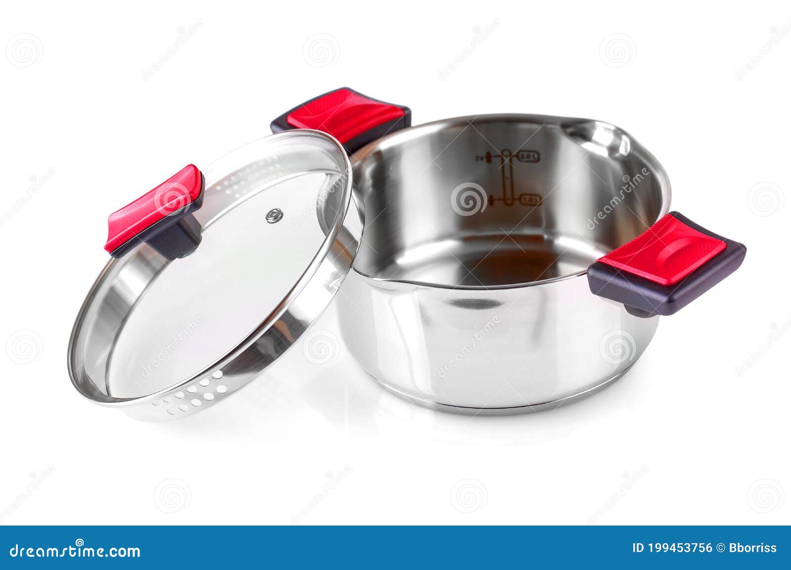 Open Stainless Steel Cooking Pot Isolated on White with Clipping Path