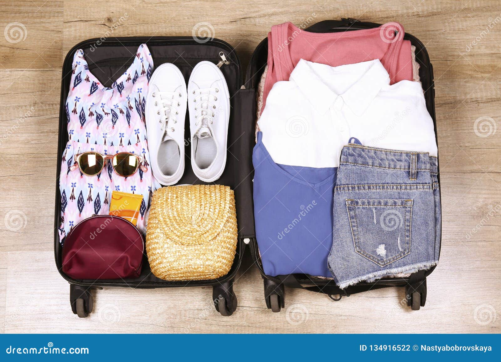 Open Suitcase Full Stacked With Different Clothes Stock Photo Image ...