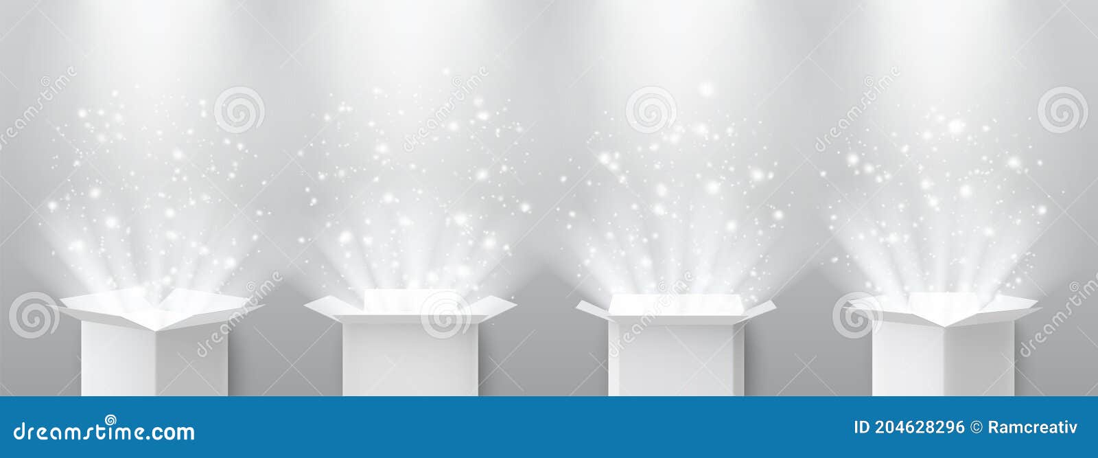 Open Surprise Gift Box with Magic Light and Spotlights Lighting from