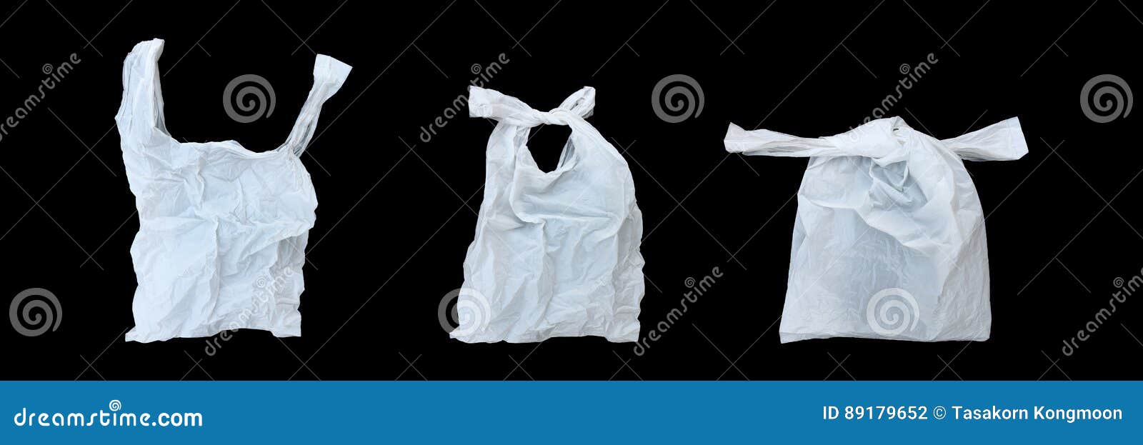 Open,tie and Close White Plastic Bag Isolated on Black Stock Photo