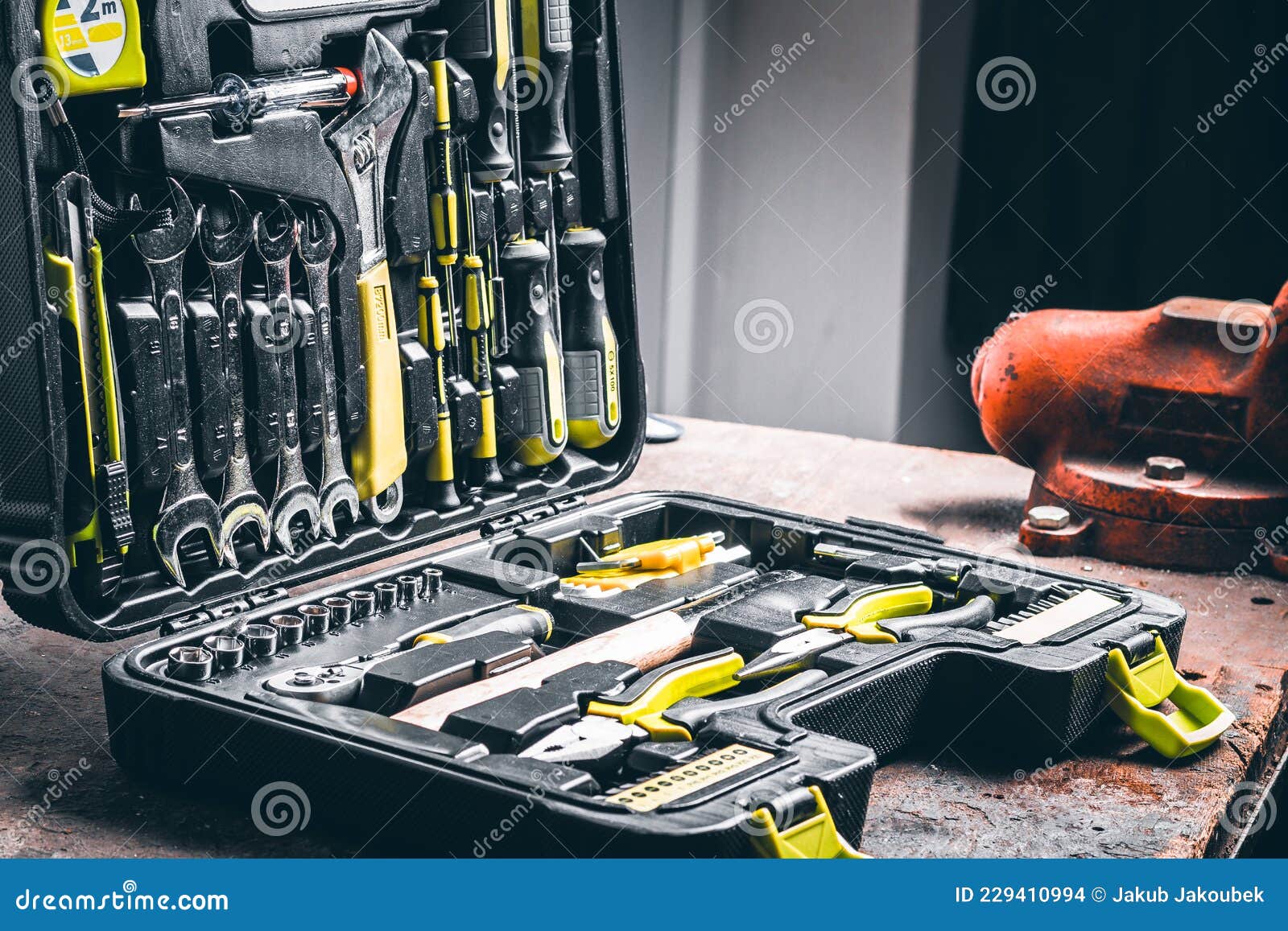 open tool-box with many tools.