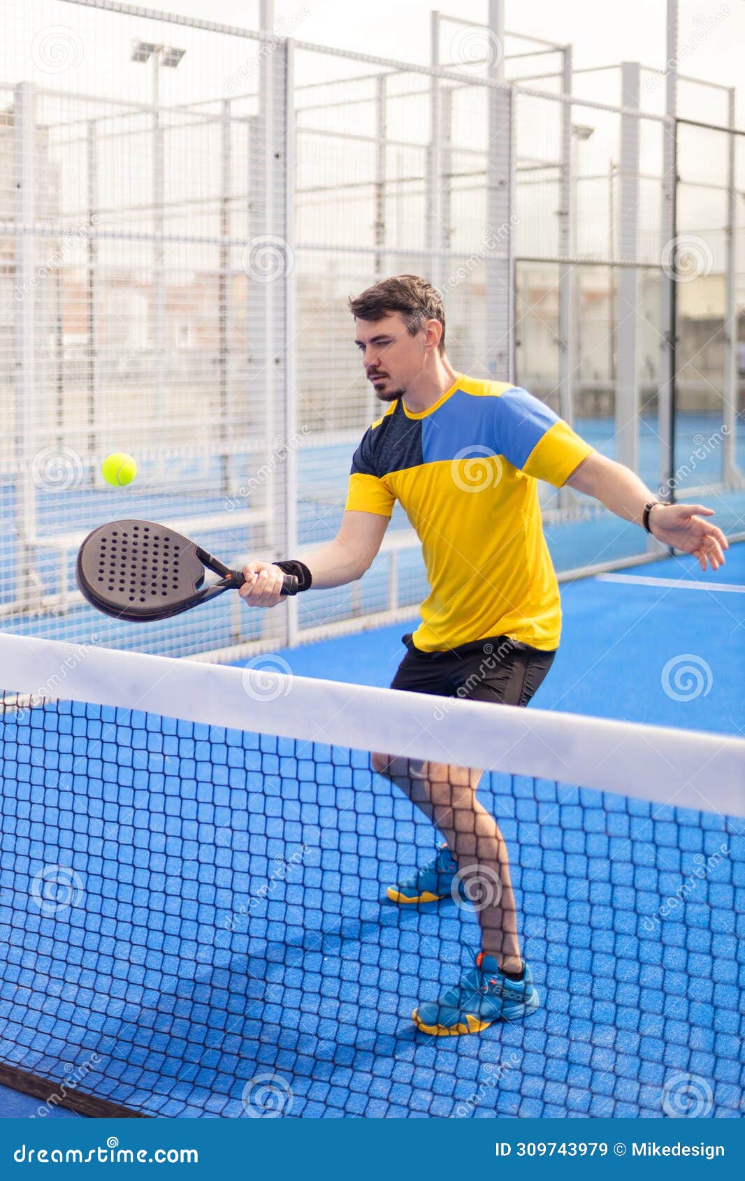 open tour template. padel tennis player on the blue court background outdoors. paddle tenis template for bookmaker