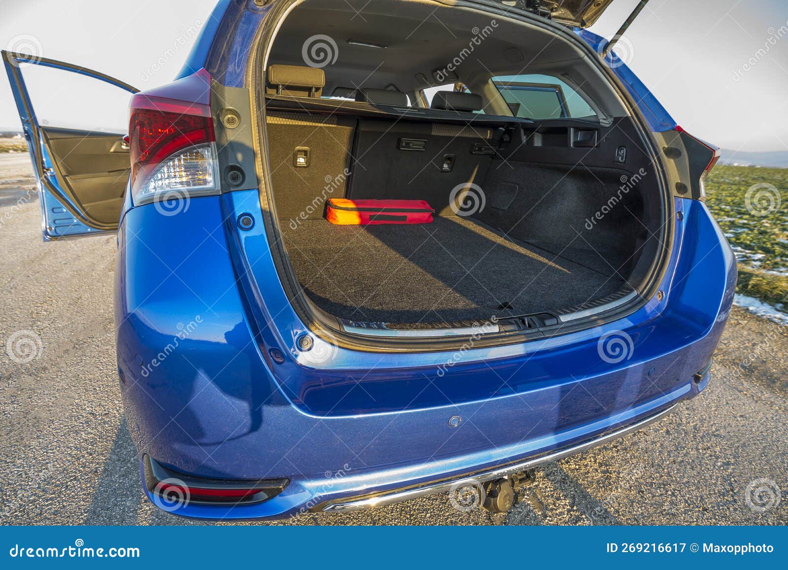 Open Trunk Door on a Blue Car Stock Image Image of travel, automotive
