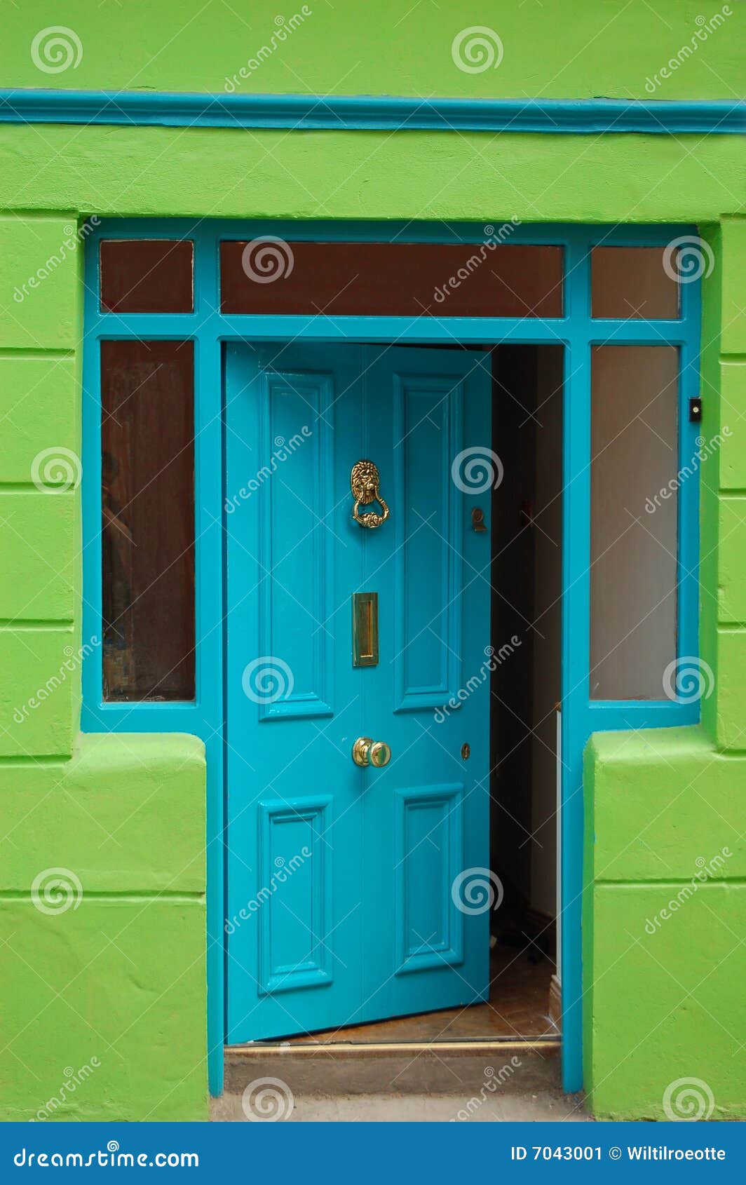 open welcoming blue door