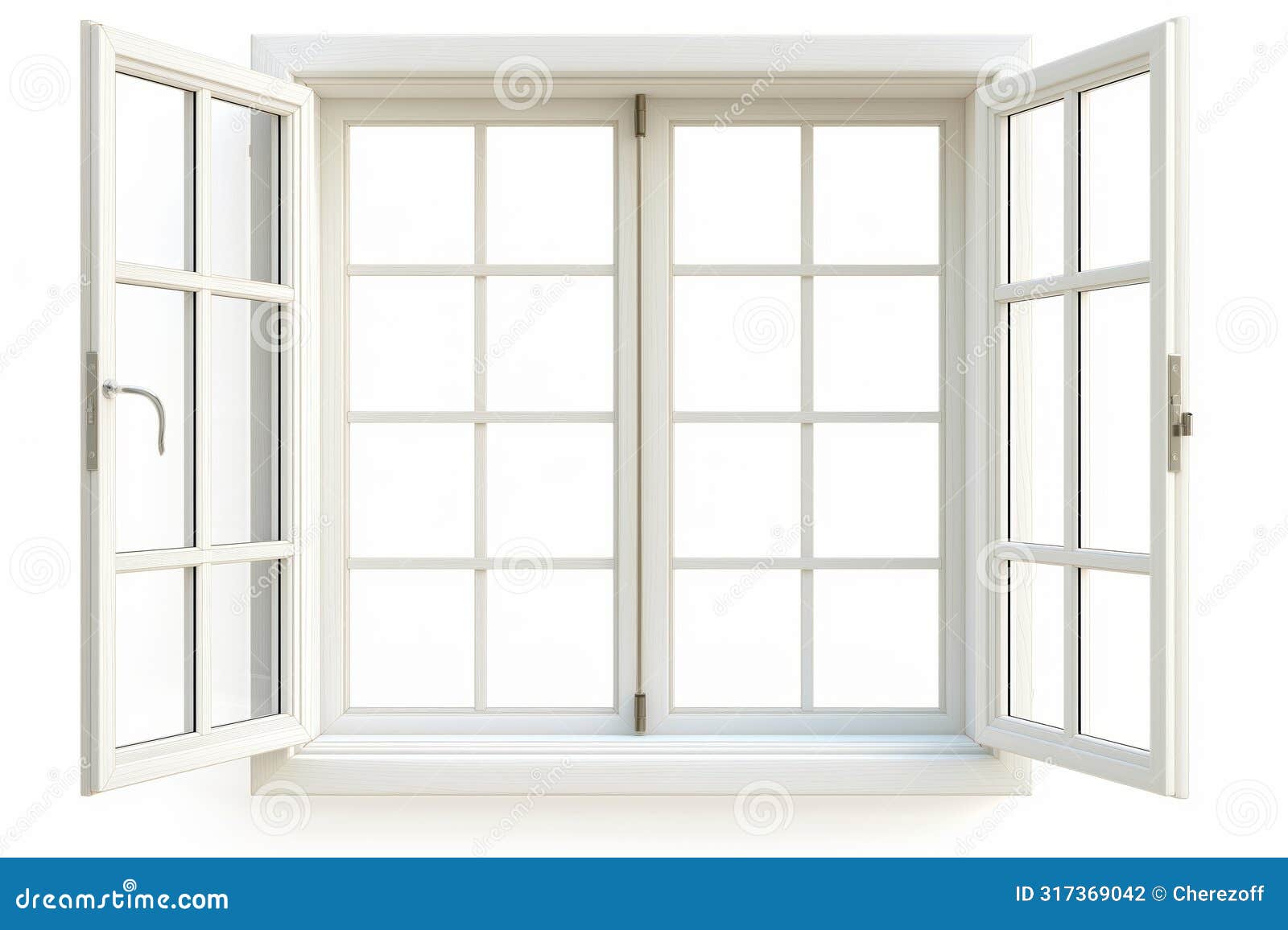 open white casement window  on white