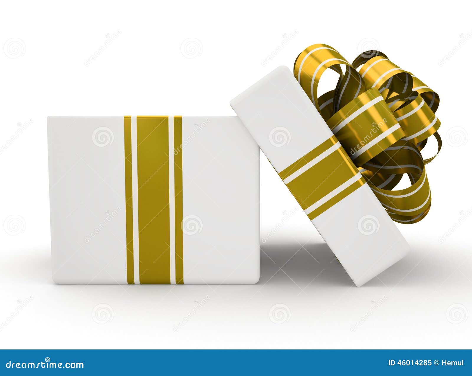 Open White Gift Box With Gold Bow Isolated On White Background 4 Stock