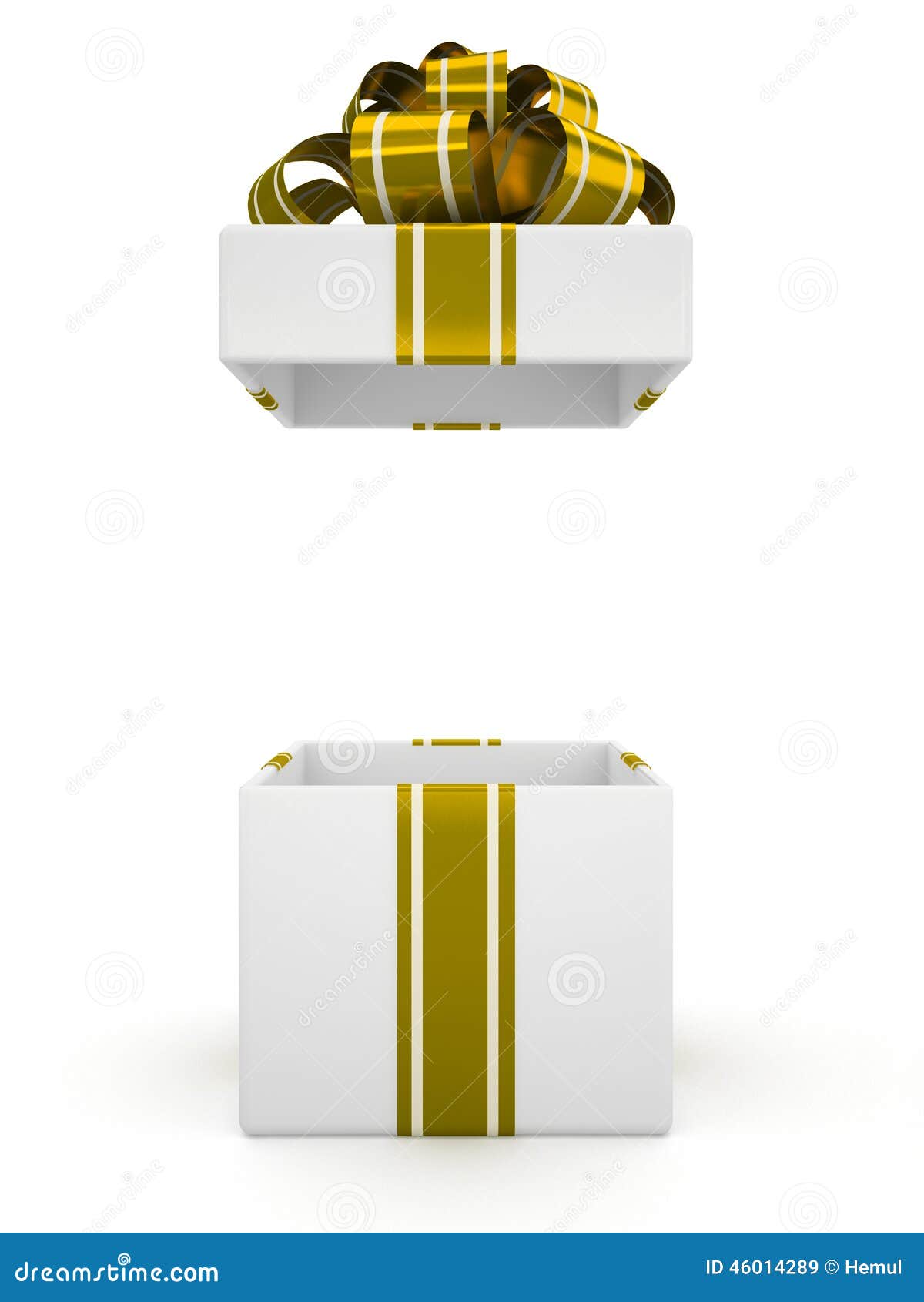 Open White Gift Box with Gold Bow Isolated on White Background 6 Stock