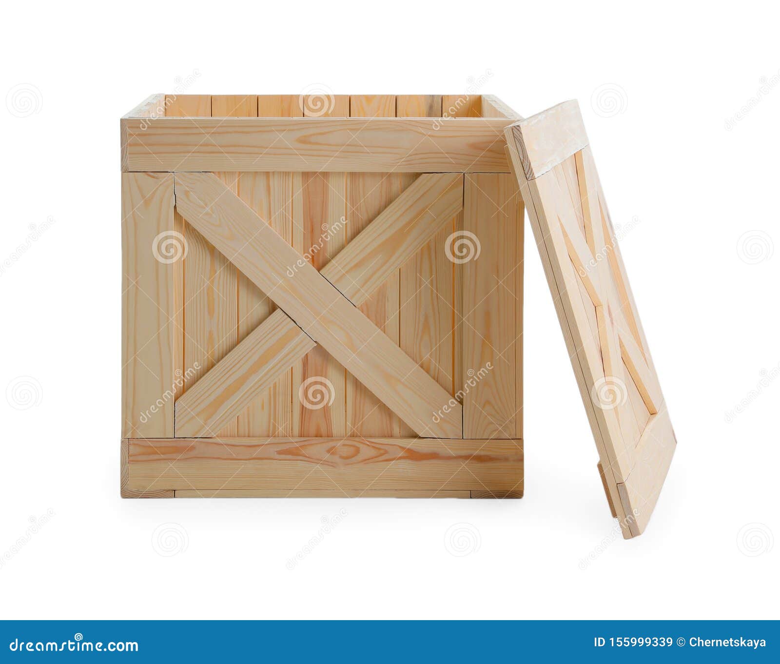 Open Wooden Crate with Lid on White Stock Image Image of board, panel