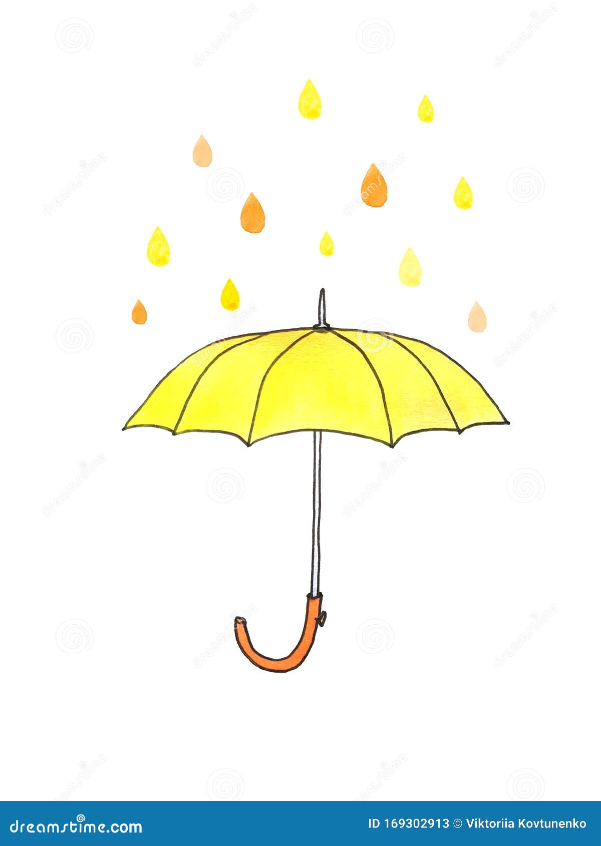 Watercolor Yellow Umbrella with Colorful Rain Drops. Hand Draw Sketch  Illustration on White Background. Stock Illustration - Illustration of  fashion, metal: 169302913