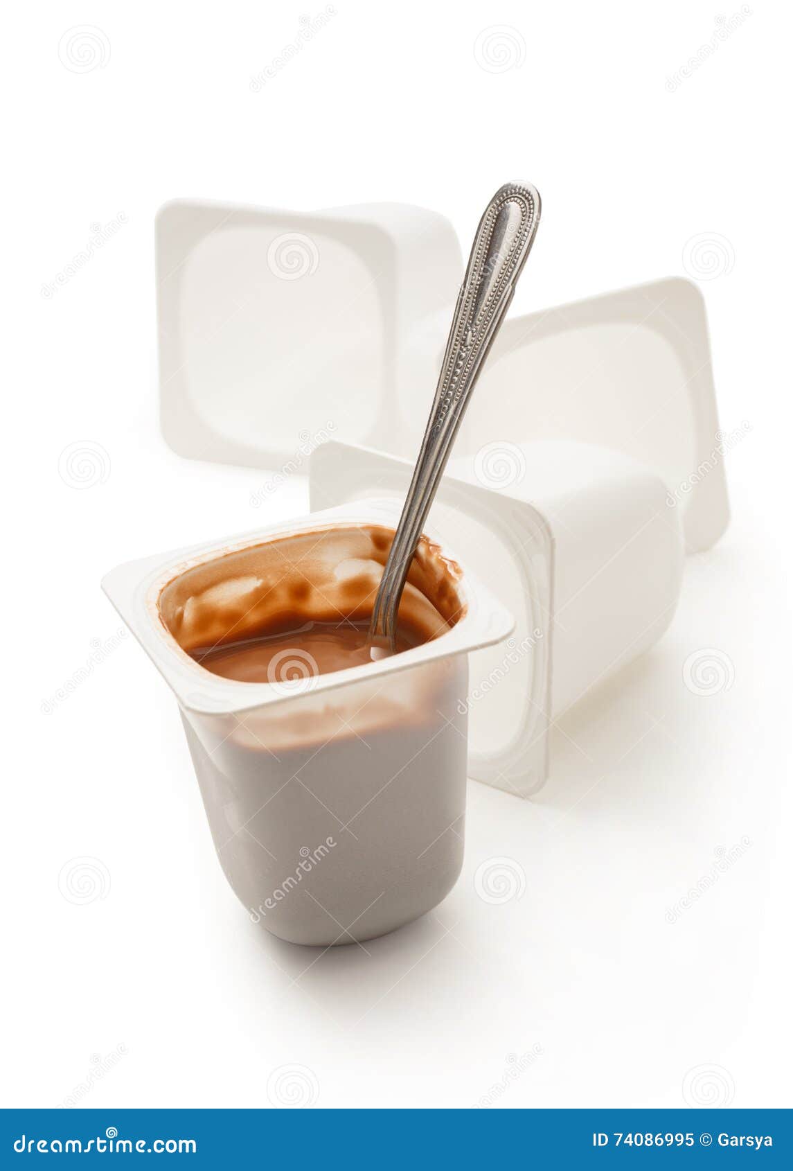 Open Yogurt in Pot with Metal Spoon Stock Image Image of milk, still