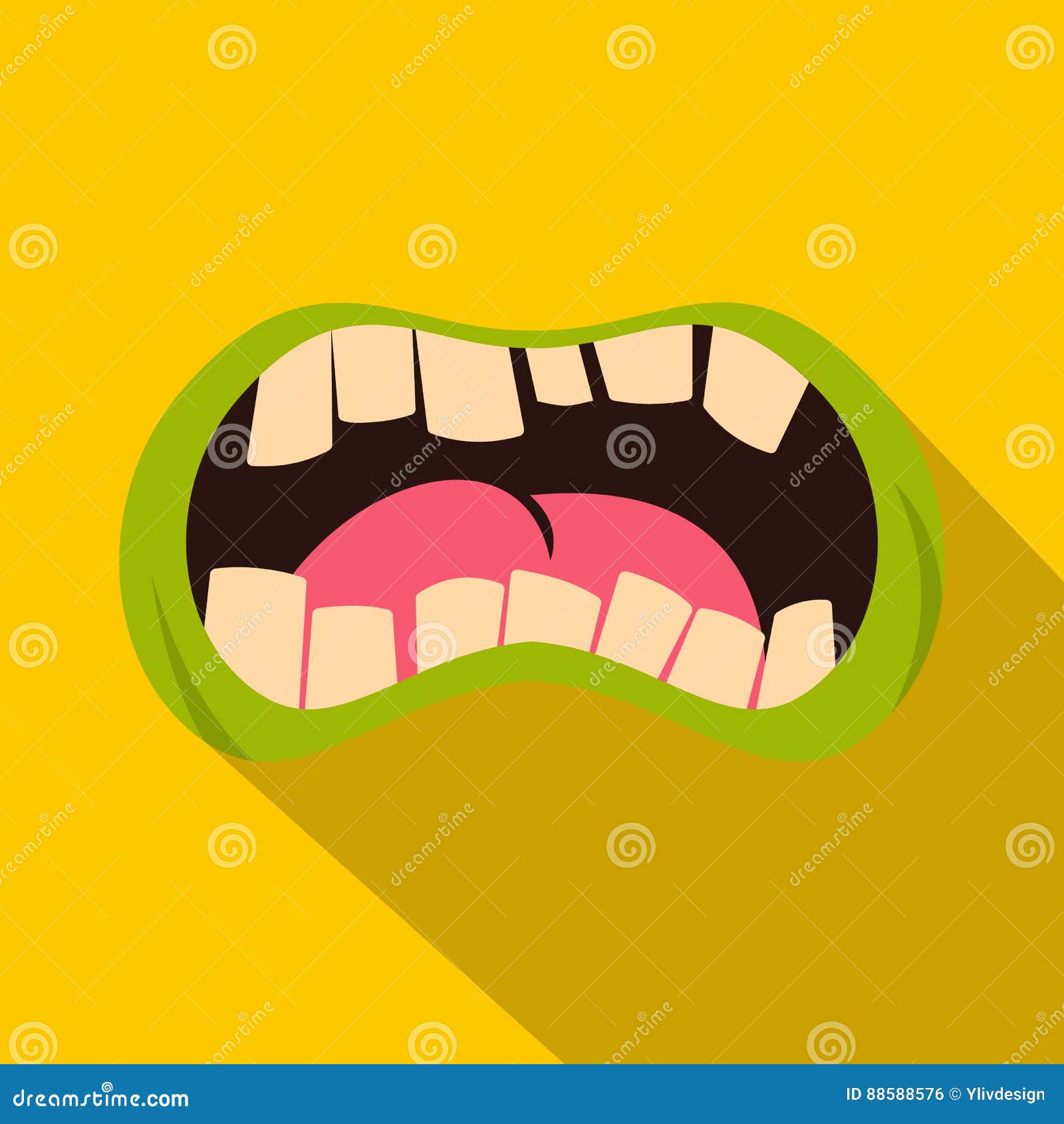 Open Zombie Mouth Icon, Flat Style Stock Vector - Illustration of
