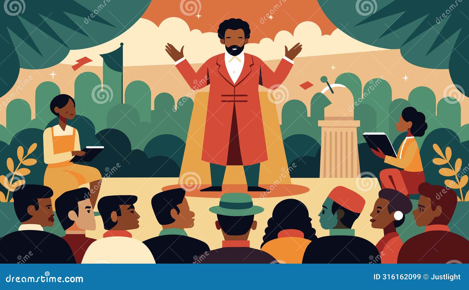 an openair theater showcases a reenactment of a moving speech given by a prominent africanamerican figure during the