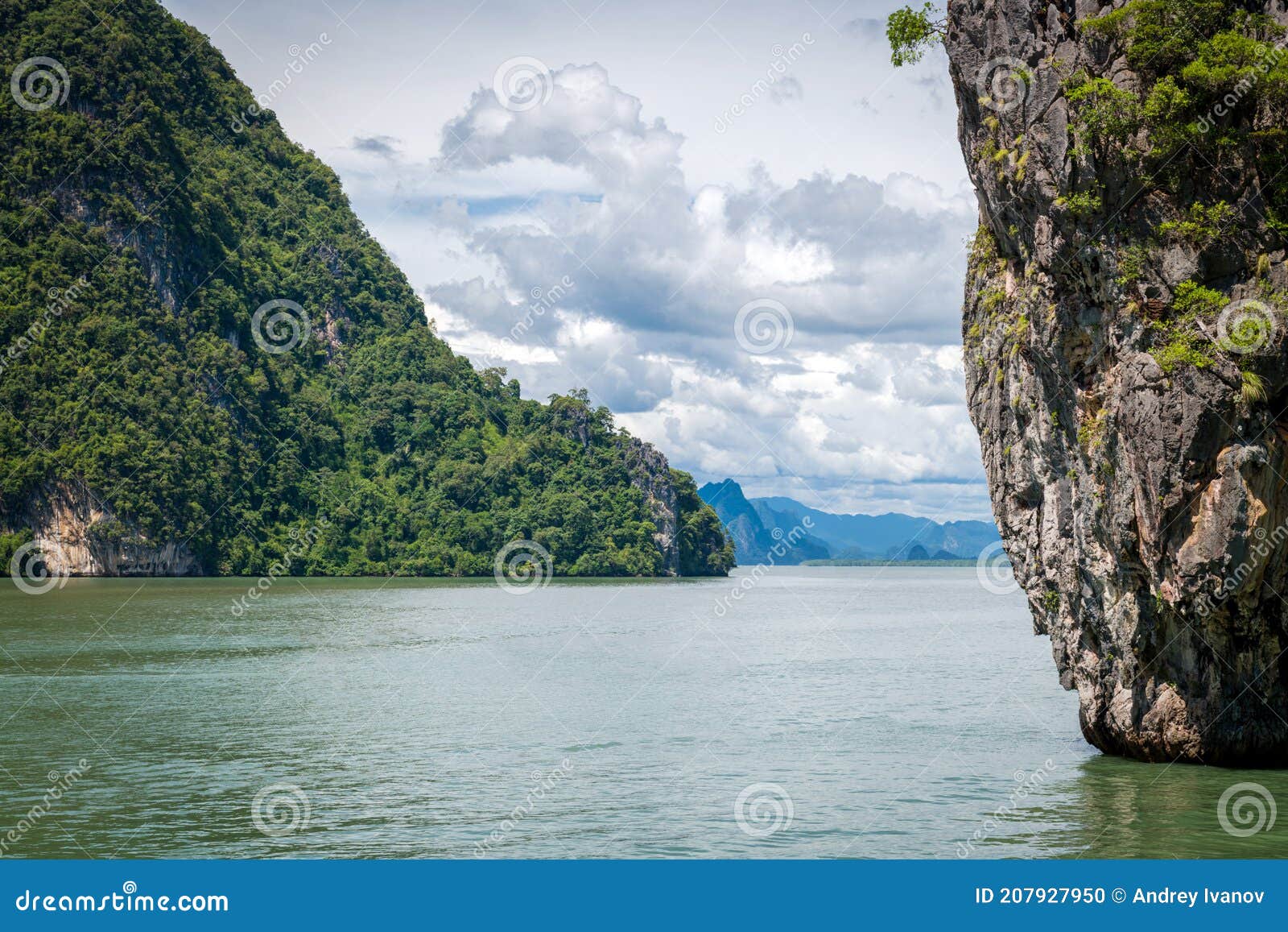 `opencast` view in the adaman sea. `james bond island.` azure sea, blue sky and beautiful clouds.