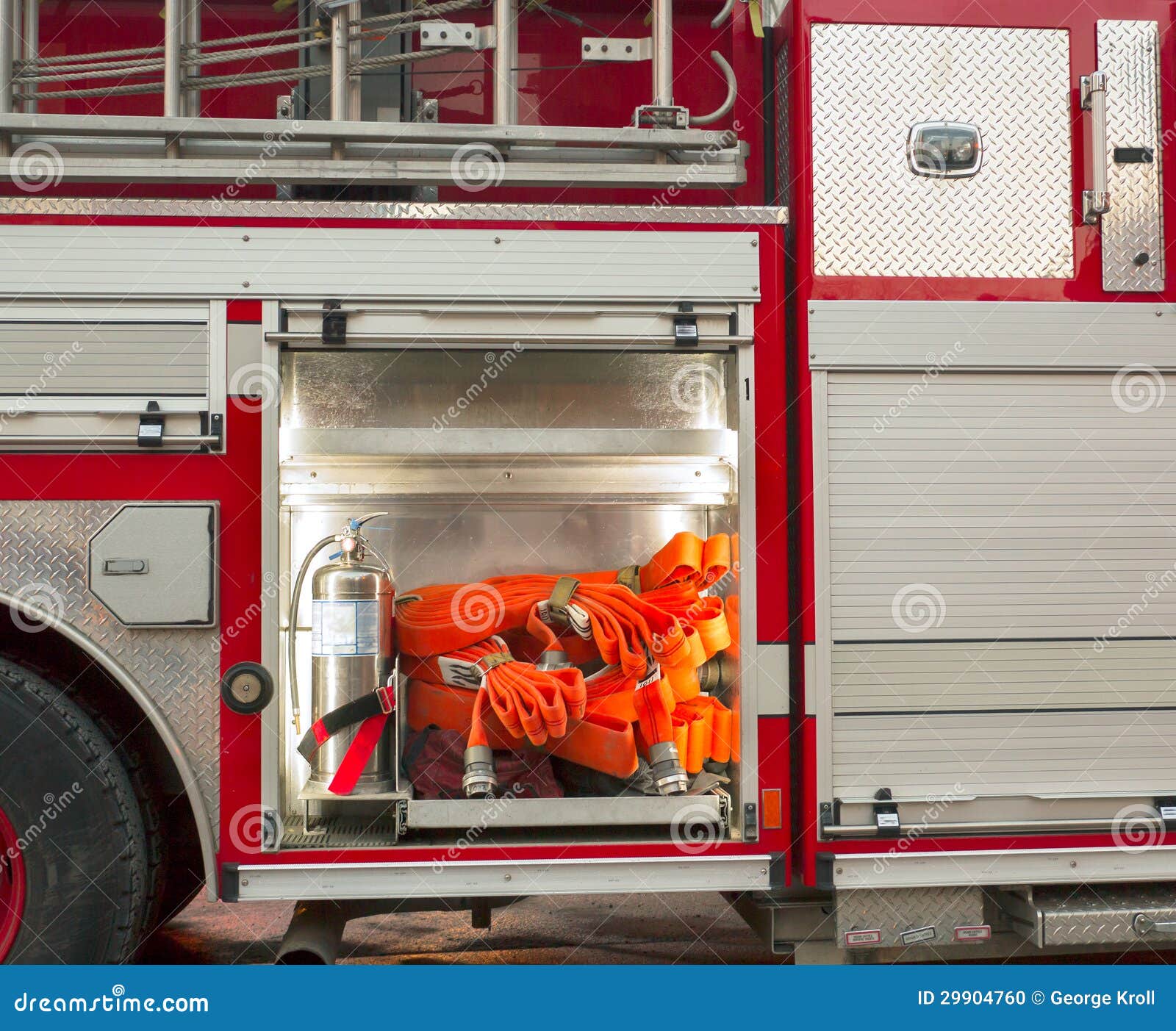 Fire Hose Extingisher Bay on Fire Truck Stock Photo Image of hoses