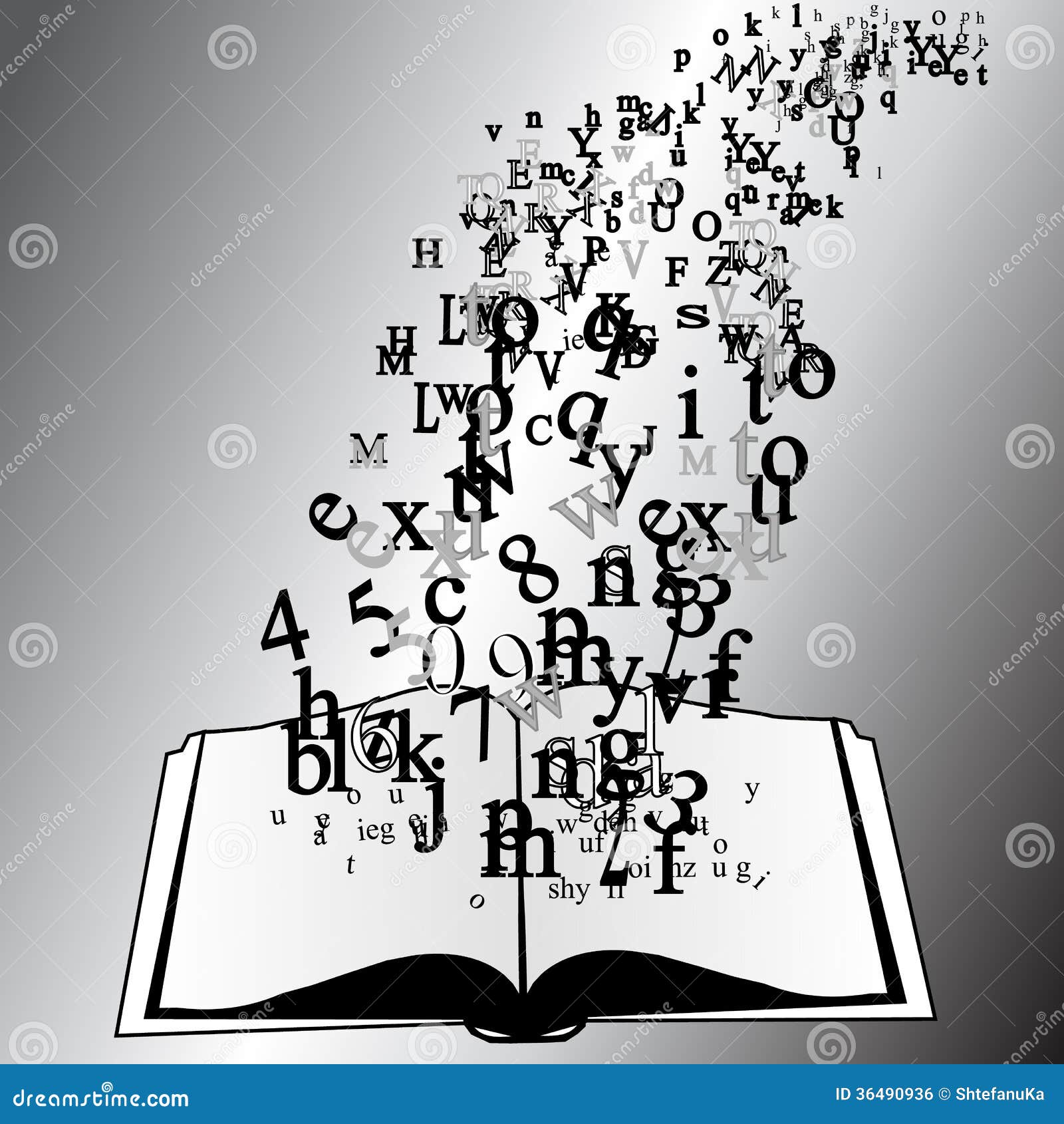 Opened Book with Flying Letters Stock Vector Illustration of learning