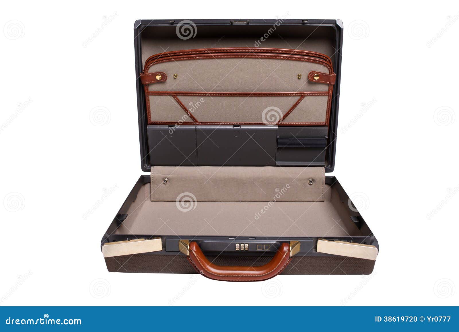 Opened Brown Leather Briefcase Isolated White Stock Photo Image of
