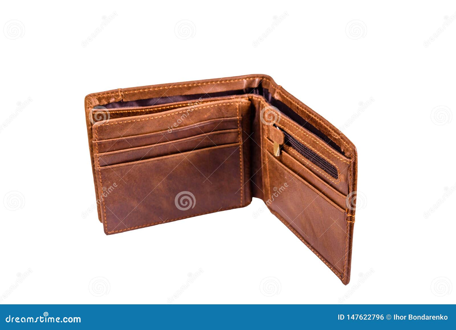 Opened Brown Leather Wallet Isolated On A White Background Stock Photo ...