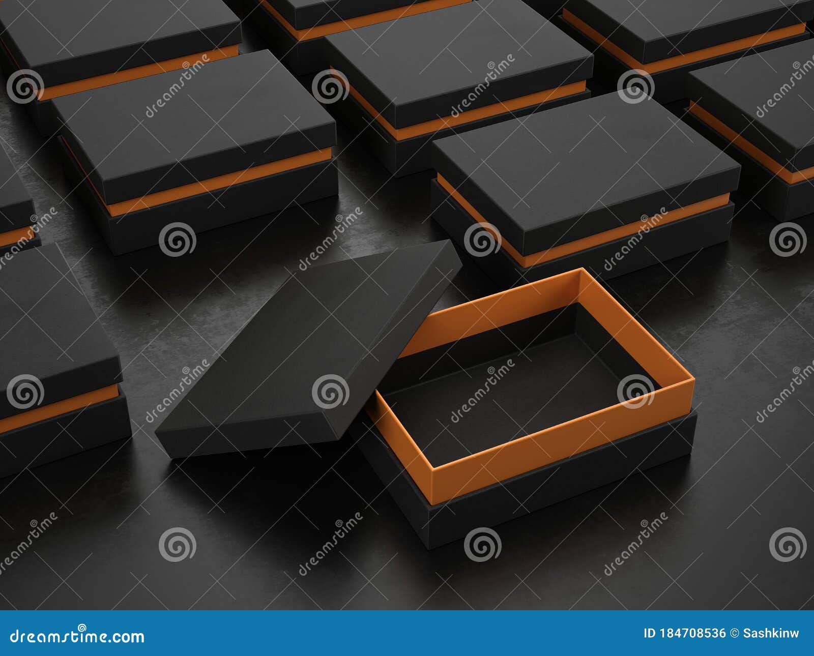 Download Opened And Closed Black Boxes On Black Background - Box Mockup Stock Illustration - Illustration ...