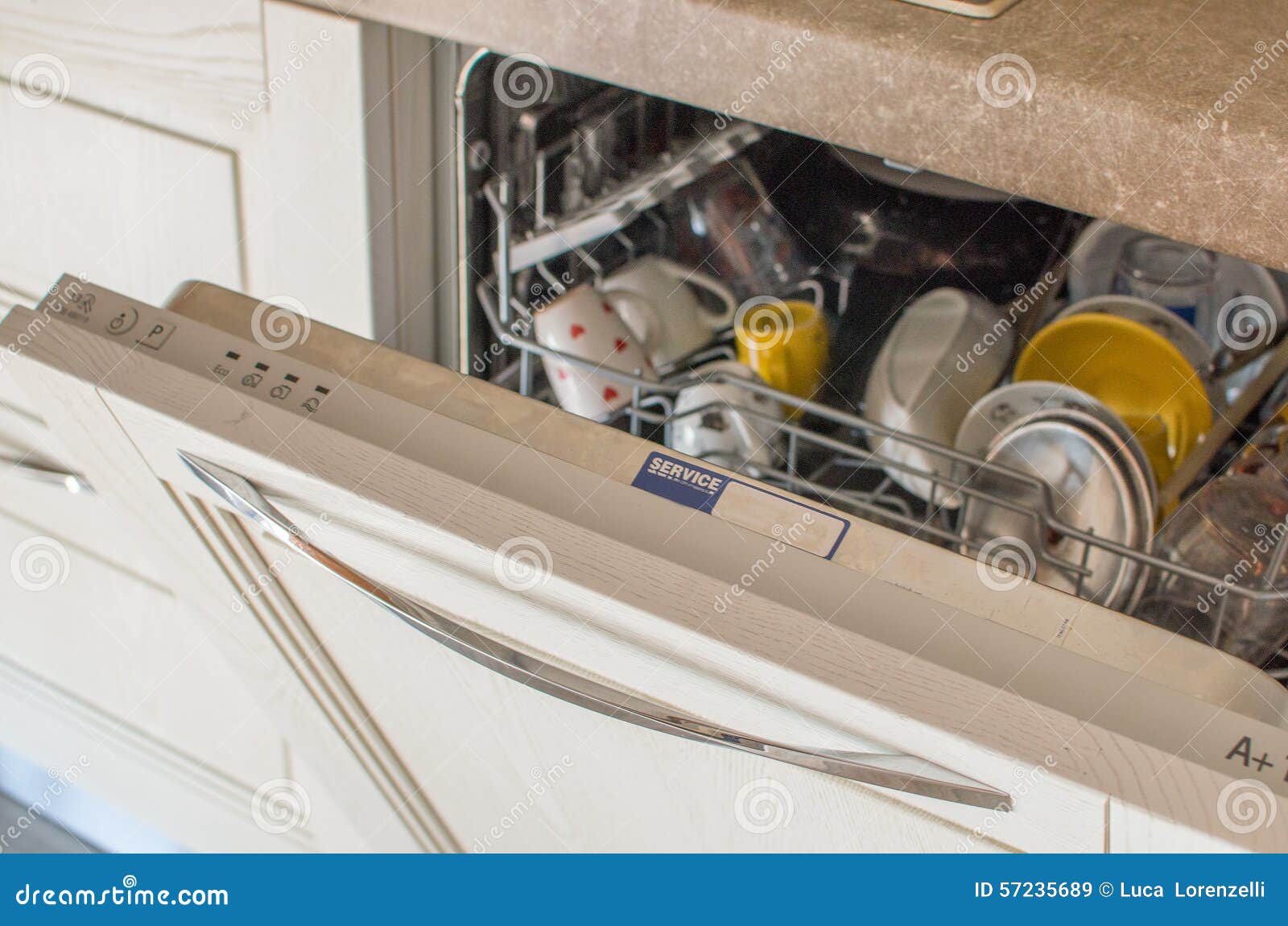 Opened dishwasher stock image. Image of cups, female 57235689