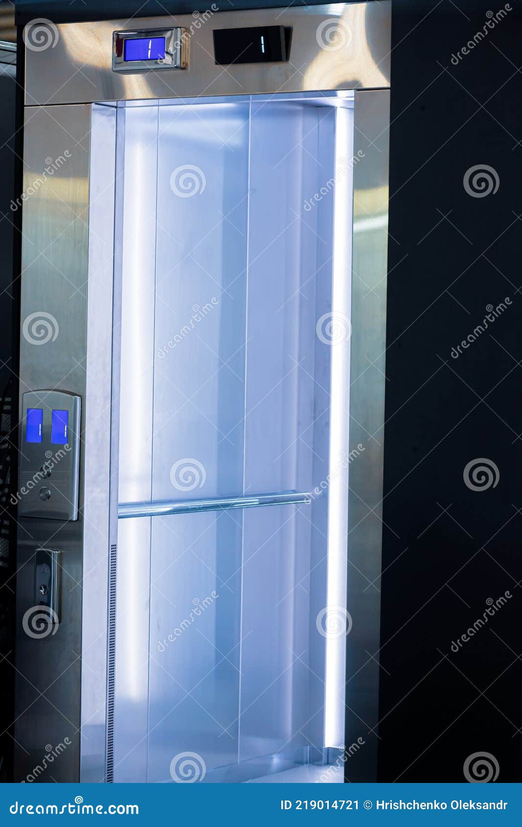 Opened Elevator Doors. Modern Elevator with a Mirror Inside Stock Image