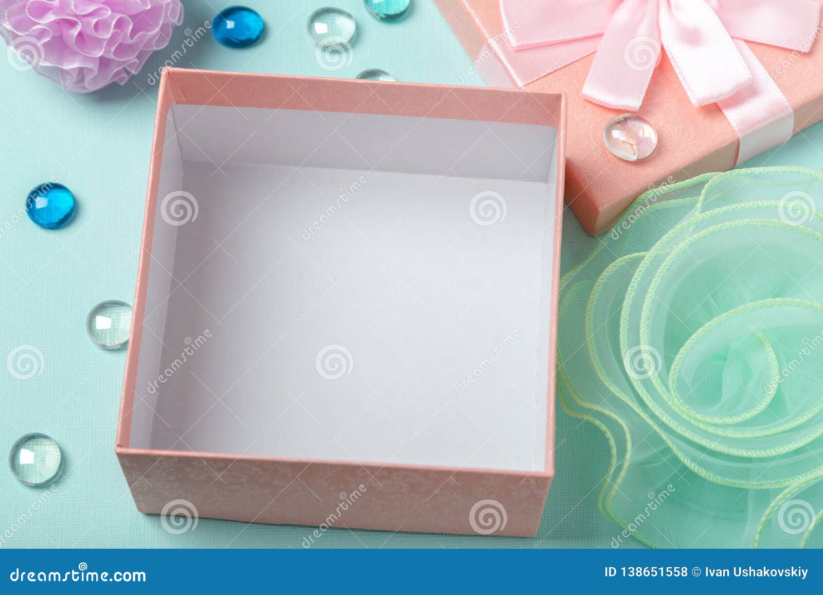 Download Opened Empty Gift Box With Decorations. Mockup. Stock ...