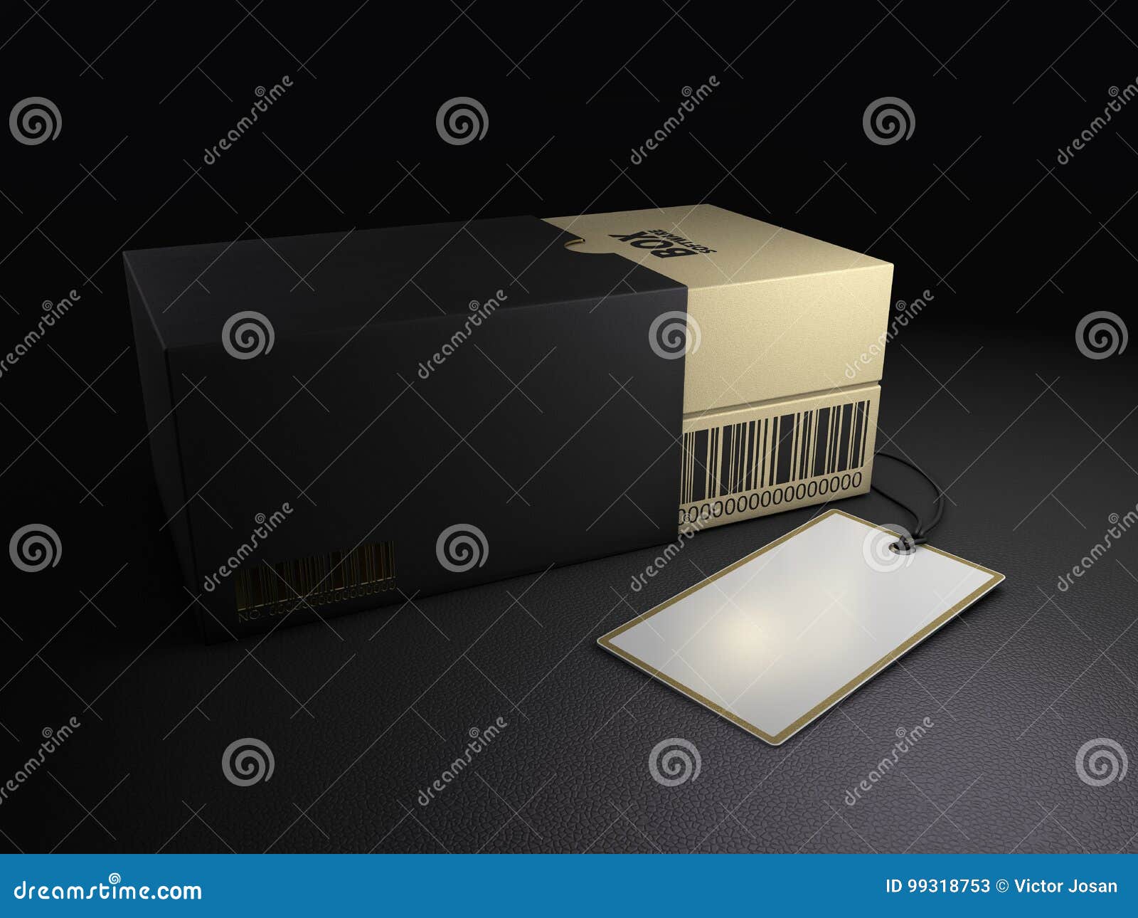 A Opened Golden Black Box and Label Mockup, 3d Rendering Stock