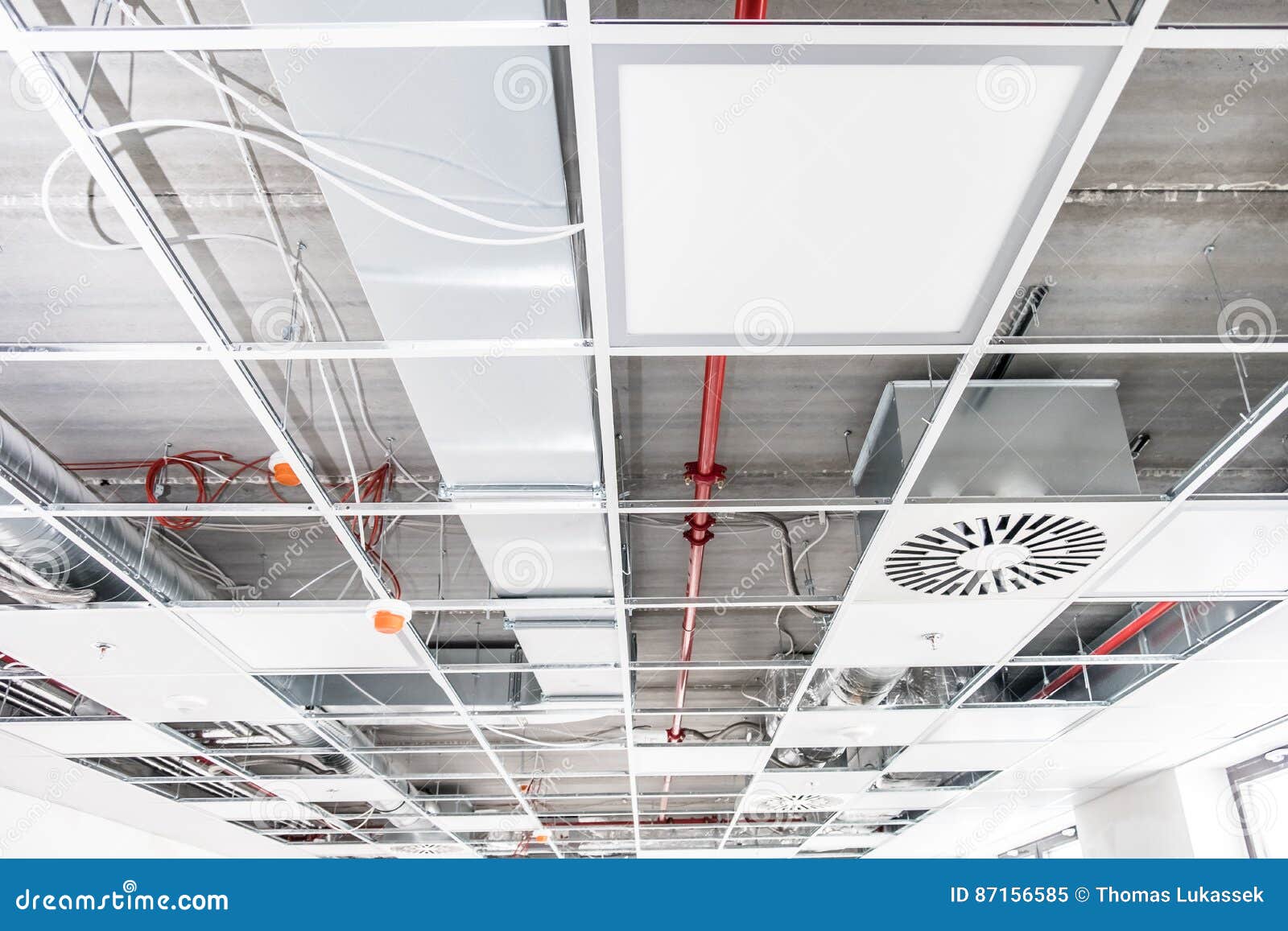 Opened hung ceiling stock image. Image of pipes, ceiling 87156585