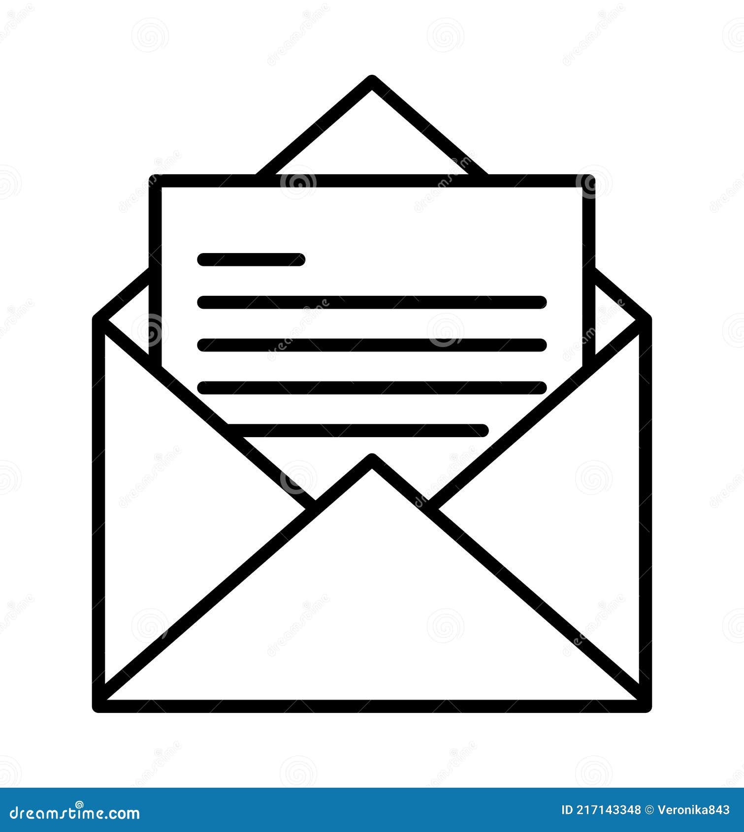 Opened Mail Envelope with Letter Paper. Outline Vector Illustration